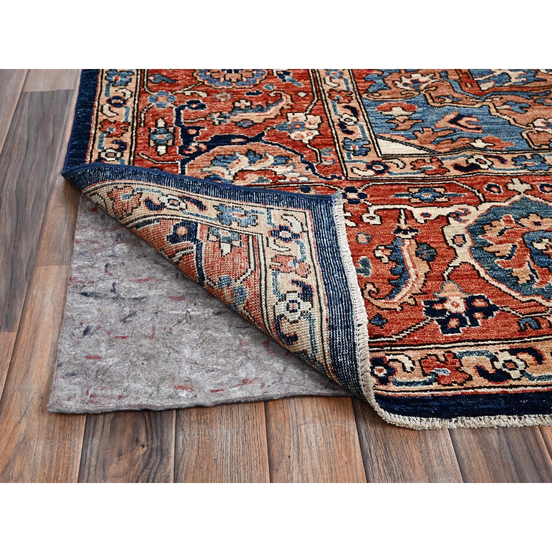 9'x12'1" Yale Blue, Aryana Grade, Serapi Heriz with Large Medallion Design, Vegetable Dyes, Soft Pile, Hand Knotted, High Mountain Wool, Densely Woven, Oriental Rug Sh1042