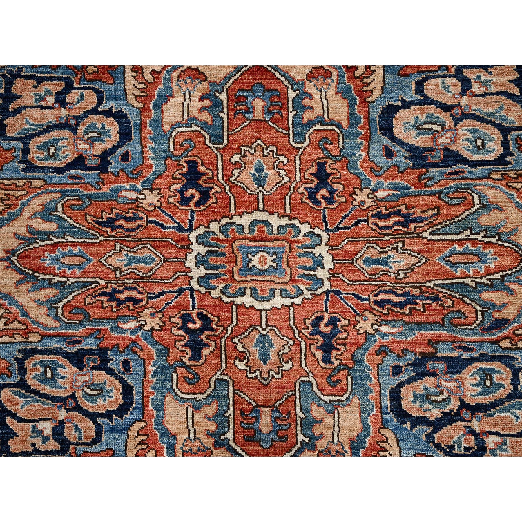 9'x12'1" Yale Blue, Aryana Grade, Serapi Heriz with Large Medallion Design, Vegetable Dyes, Soft Pile, Hand Knotted, High Mountain Wool, Densely Woven, Oriental Rug Sh1042