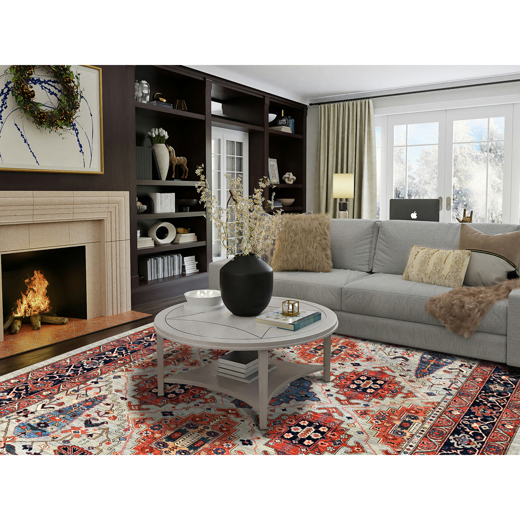 8'10"x11'10" Misty Gray, Qashqai Design with Cypress Trees, Vegetable Dyes, Soft Pile, High Mountain Wool, Hand Knotted, Densely Woven, Oriental Rug Sh1043