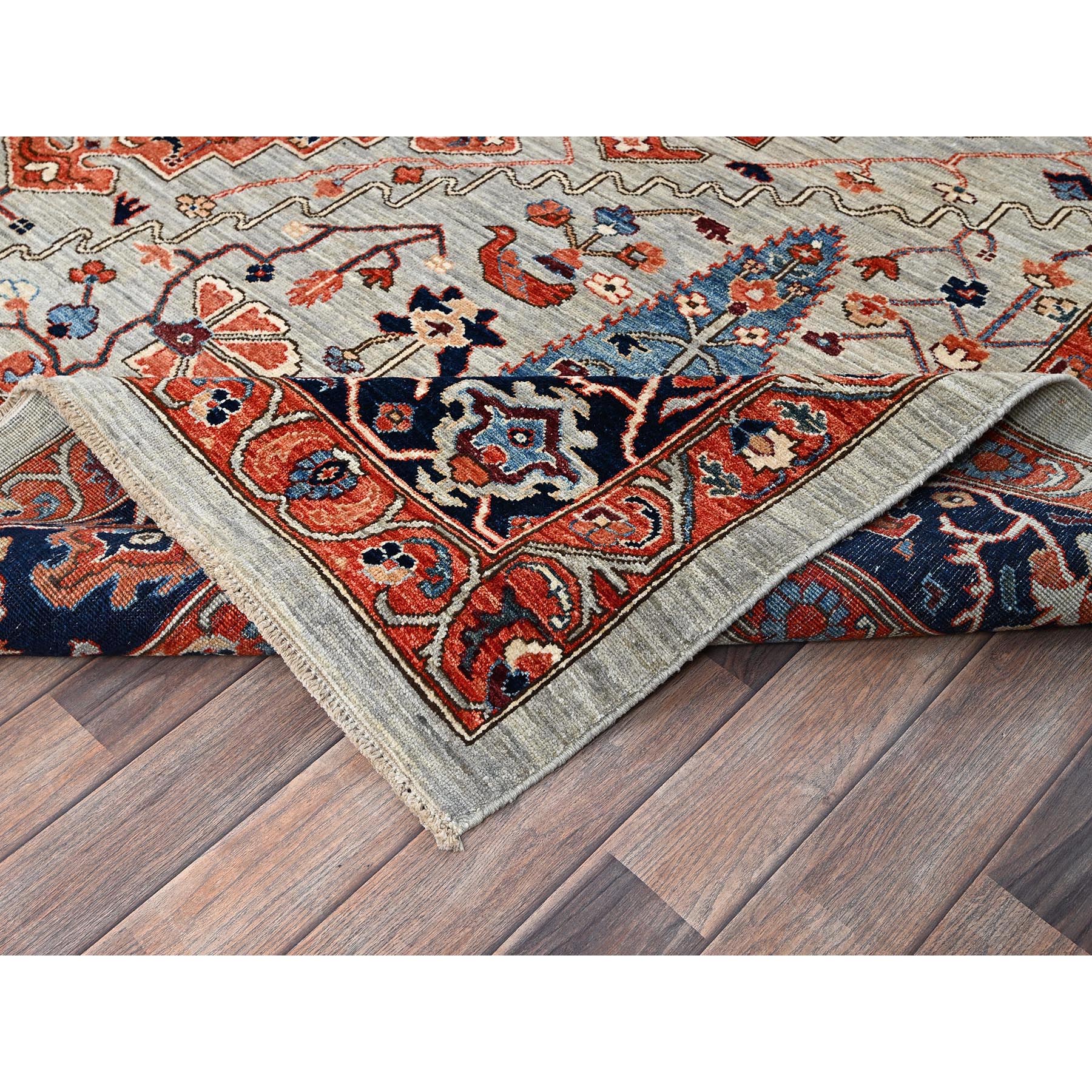 8'10"x11'10" Misty Gray, Qashqai Design with Cypress Trees, Vegetable Dyes, Soft Pile, High Mountain Wool, Hand Knotted, Densely Woven, Oriental Rug Sh1043