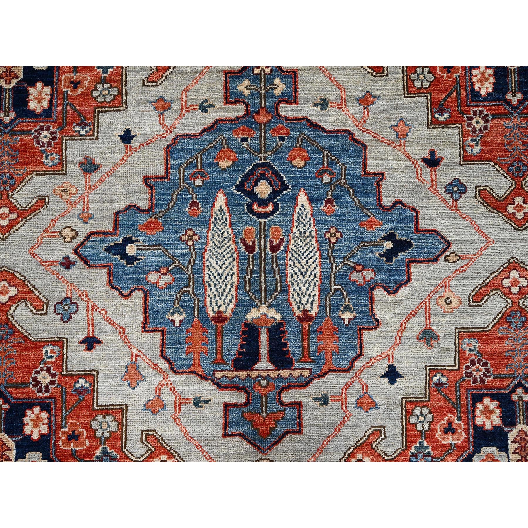 8'10"x11'10" Misty Gray, Qashqai Design with Cypress Trees, Vegetable Dyes, Soft Pile, High Mountain Wool, Hand Knotted, Densely Woven, Oriental Rug Sh1043