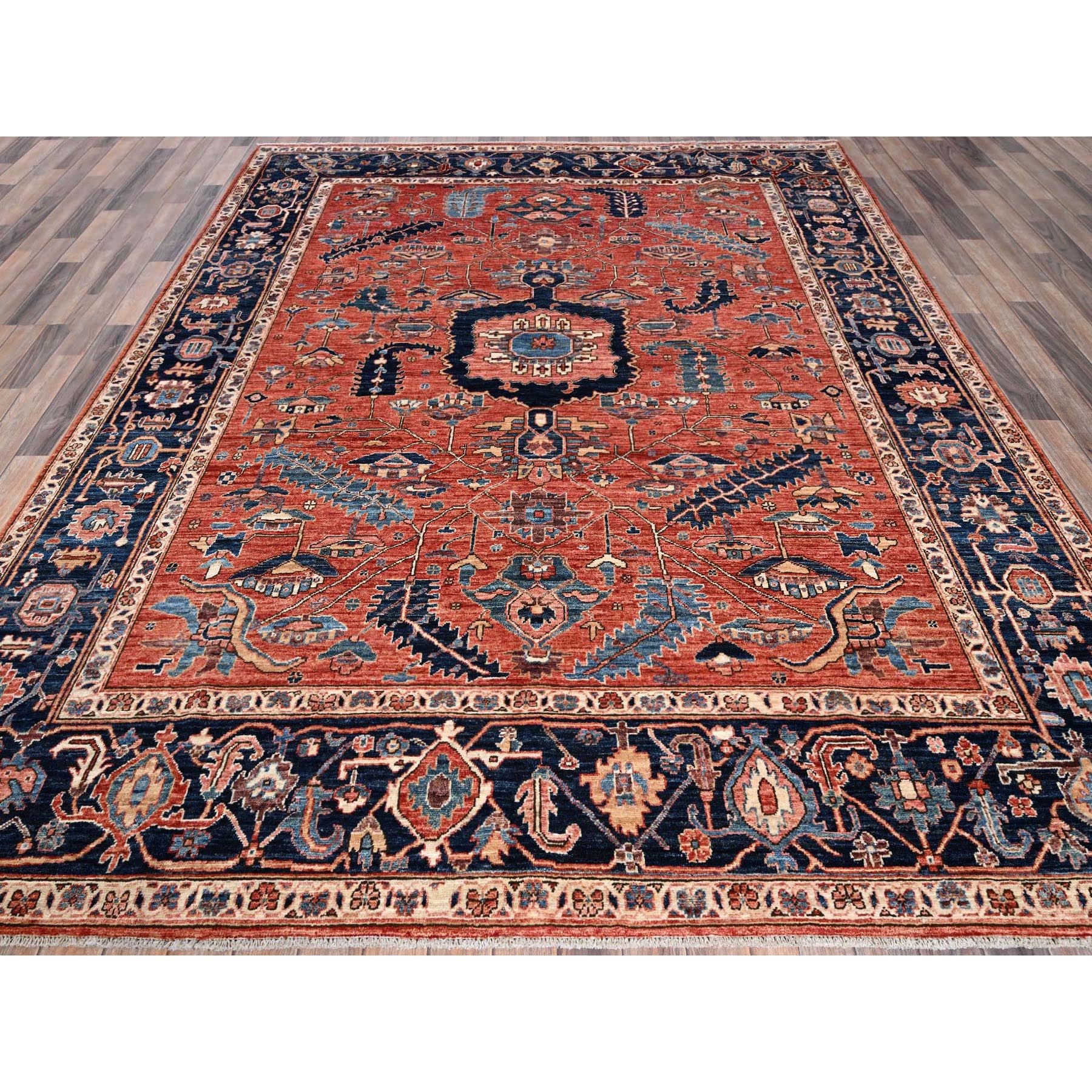 8'1"x10' Terracotta Red, Aryana Collection, Antique Heriz Design, Vegetable Dyes, Hand Knotted, Soft Pile, High Mountain Wool, Densely Woven, Oriental Rug Sh1044