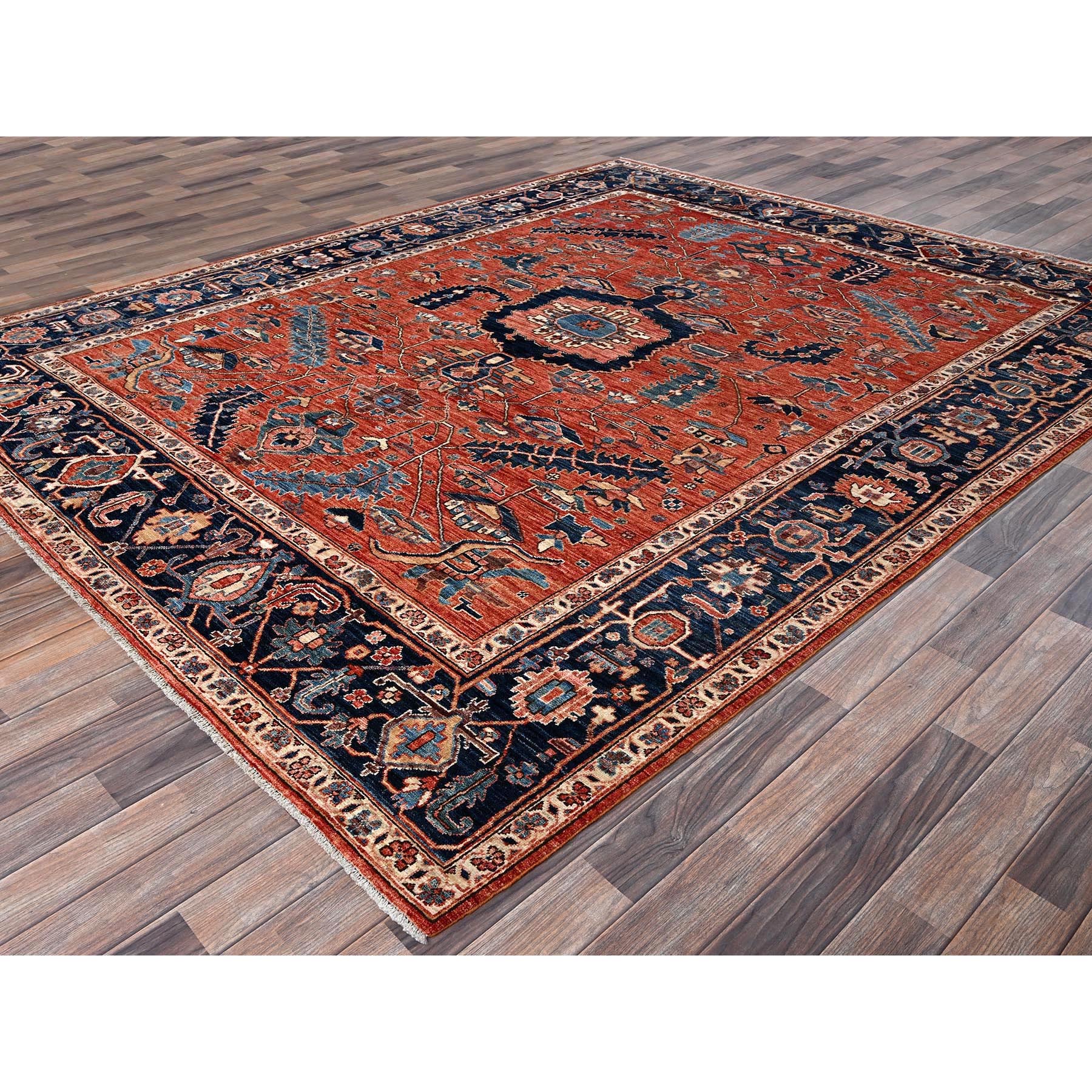 8'1"x10' Terracotta Red, Aryana Collection, Antique Heriz Design, Vegetable Dyes, Hand Knotted, Soft Pile, High Mountain Wool, Densely Woven, Oriental Rug Sh1044