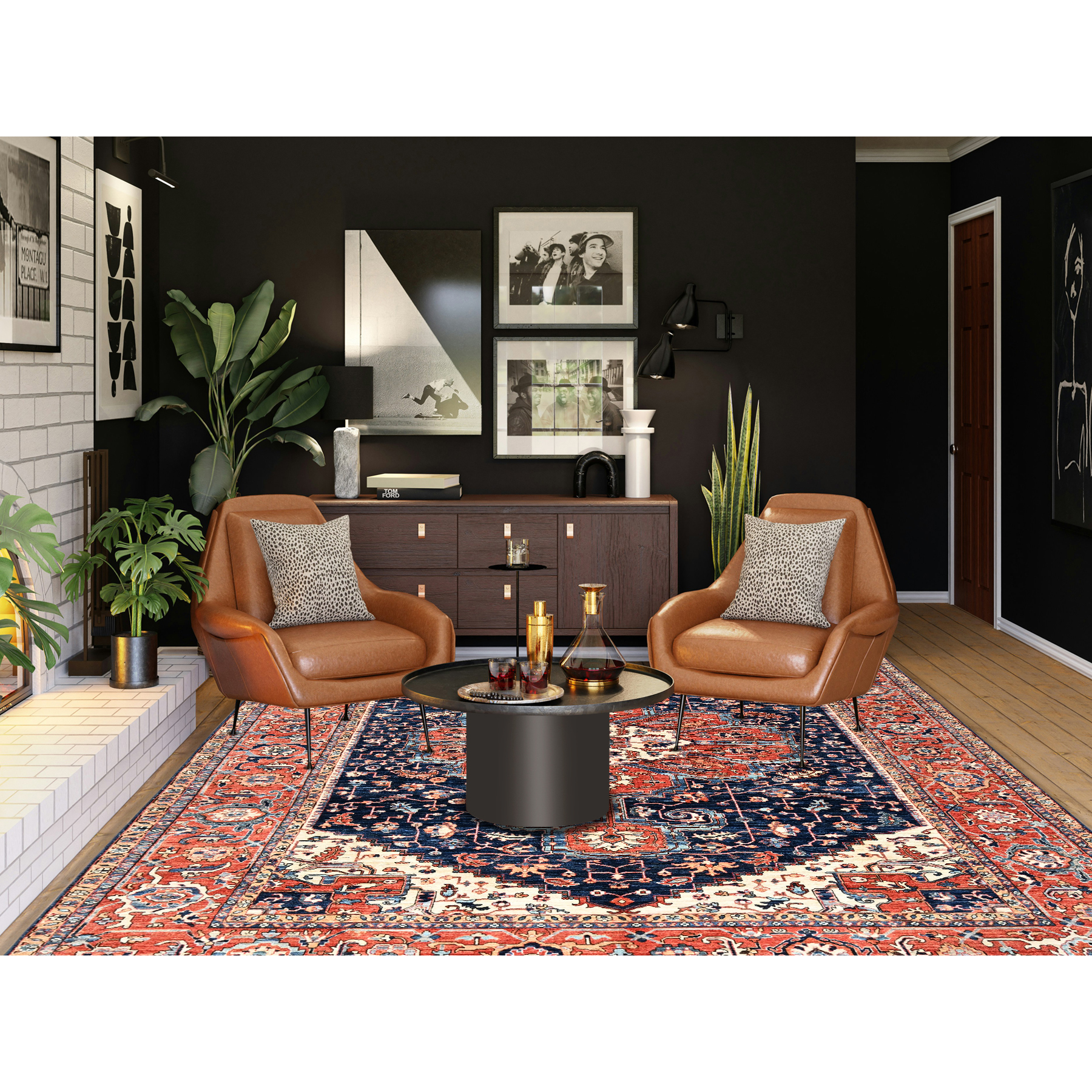 9'2"x12'8" Midnight Blue, Aryana Grade, Serapi Heriz with Flower Medallion Design, Vegetable Dyes, Hand Knotted, High Mountain Wool, Soft Pile, Densely Woven, Oriental Rug Sh1047