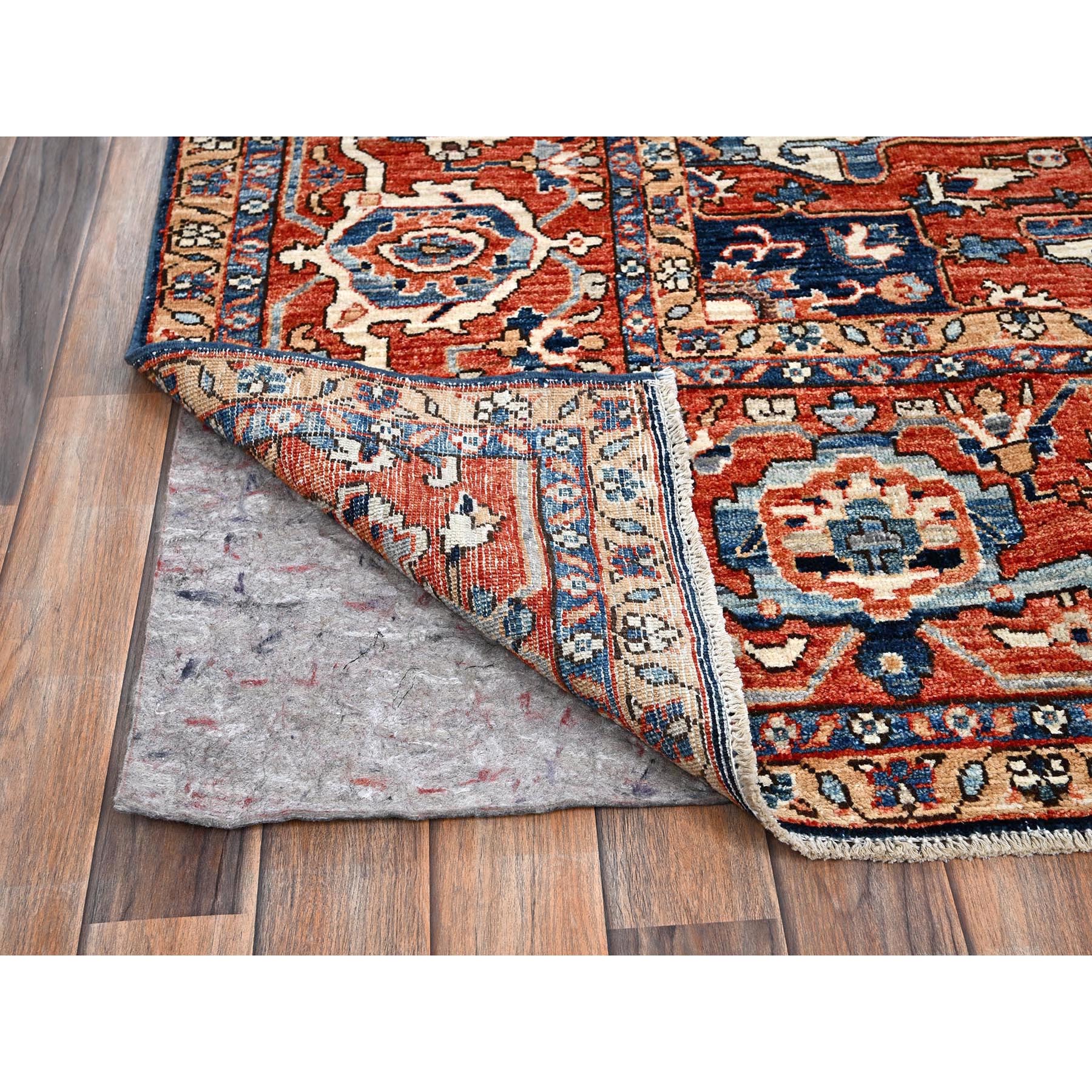 9'2"x12'8" Midnight Blue, Aryana Grade, Serapi Heriz with Flower Medallion Design, Vegetable Dyes, Hand Knotted, High Mountain Wool, Soft Pile, Densely Woven, Oriental Rug Sh1047