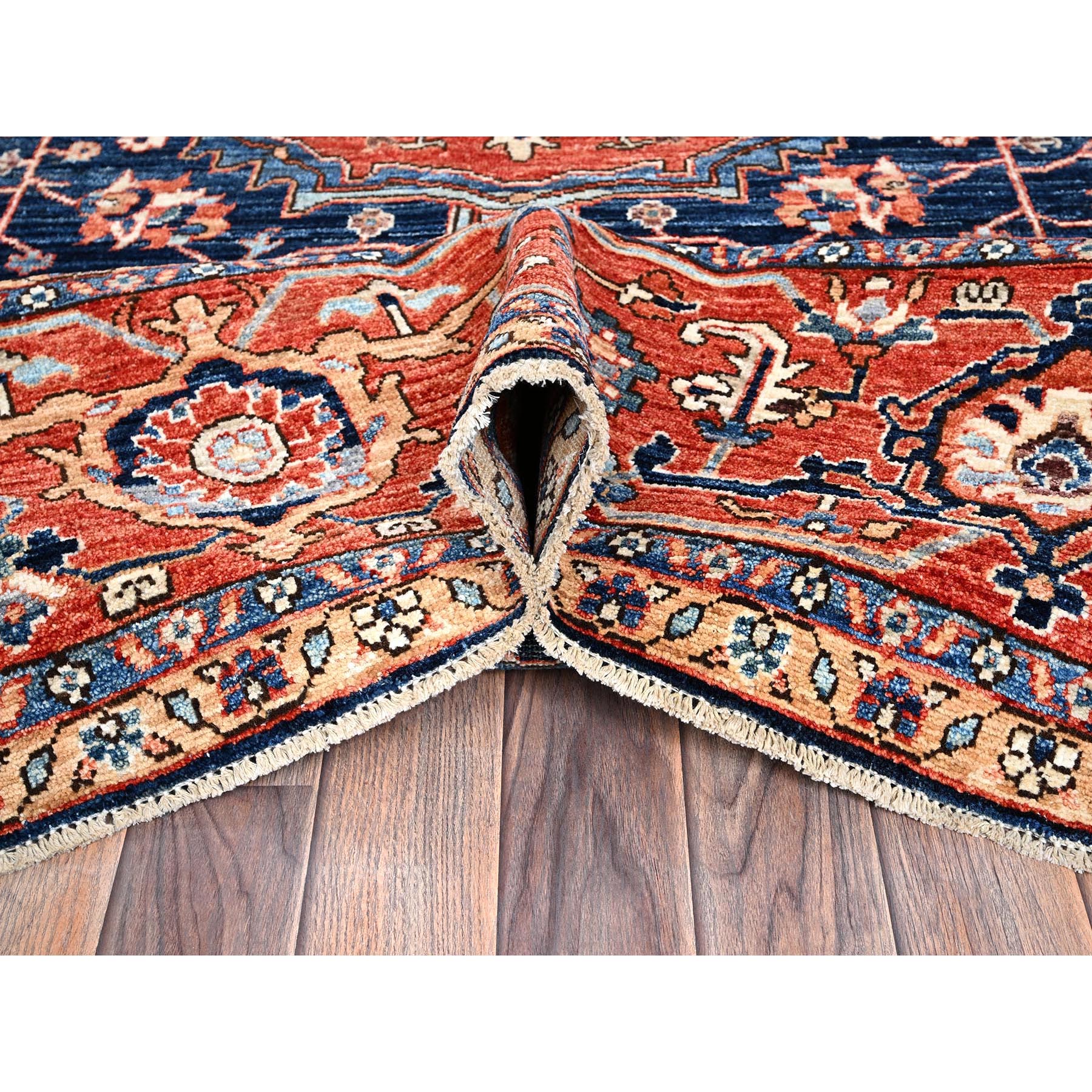 9'2"x12'8" Midnight Blue, Aryana Grade, Serapi Heriz with Flower Medallion Design, Vegetable Dyes, Hand Knotted, High Mountain Wool, Soft Pile, Densely Woven, Oriental Rug Sh1047