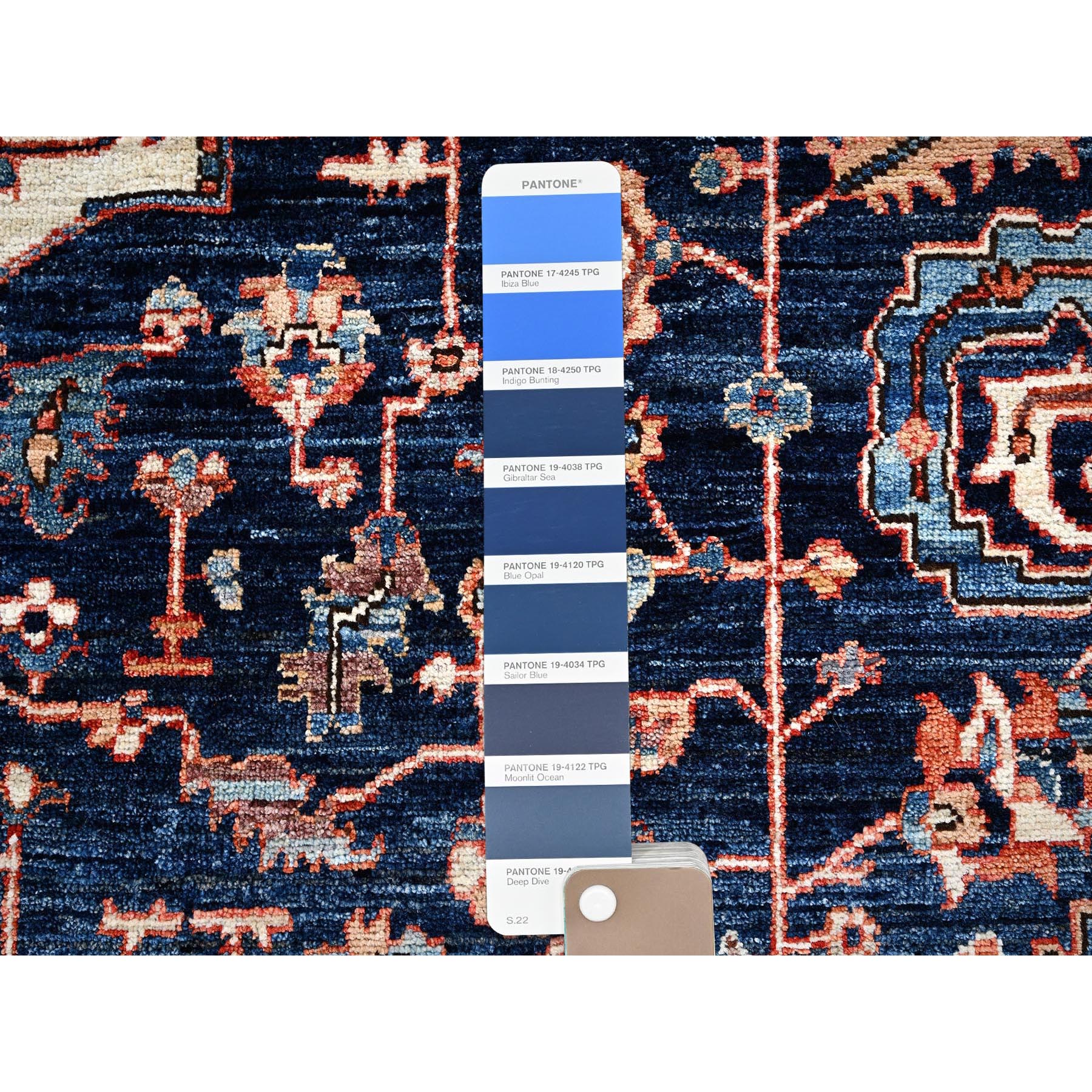 9'2"x12'8" Midnight Blue, Aryana Grade, Serapi Heriz with Flower Medallion Design, Vegetable Dyes, Hand Knotted, High Mountain Wool, Soft Pile, Densely Woven, Oriental Rug Sh1047