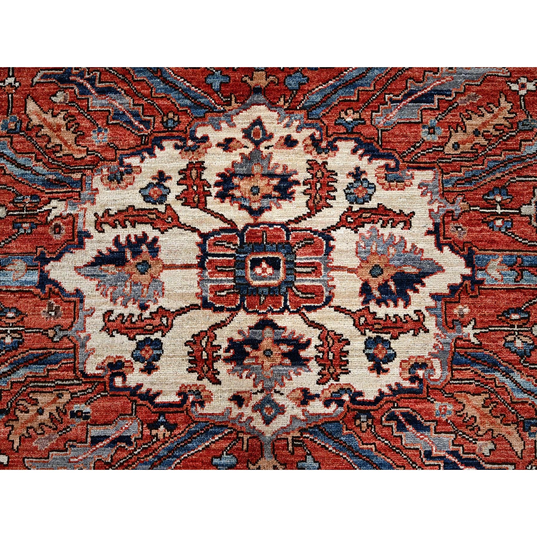 9'2"x12'8" Midnight Blue, Aryana Grade, Serapi Heriz with Flower Medallion Design, Vegetable Dyes, Hand Knotted, High Mountain Wool, Soft Pile, Densely Woven, Oriental Rug Sh1047