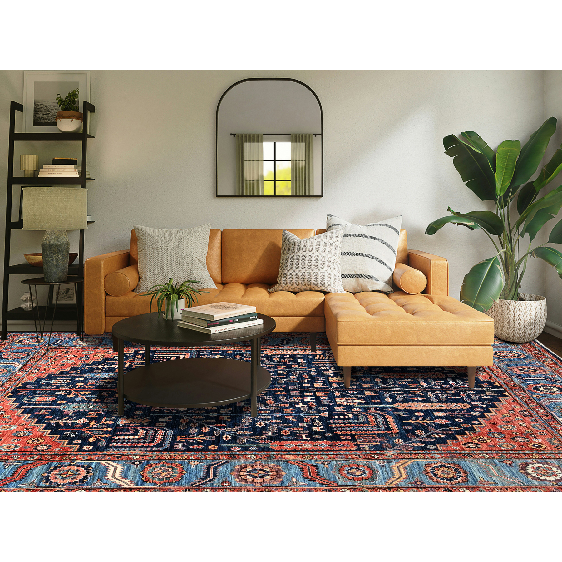 9'2"x12'1" Midnight Blue, Willow and Cypress Tree All Over Antique Persian Design, Small Animal Figurines, Vegetable Dyes, High Mountain Wool, Hand Knotted, Soft Pile, Densely Woven, Oriental Rug Sh1048