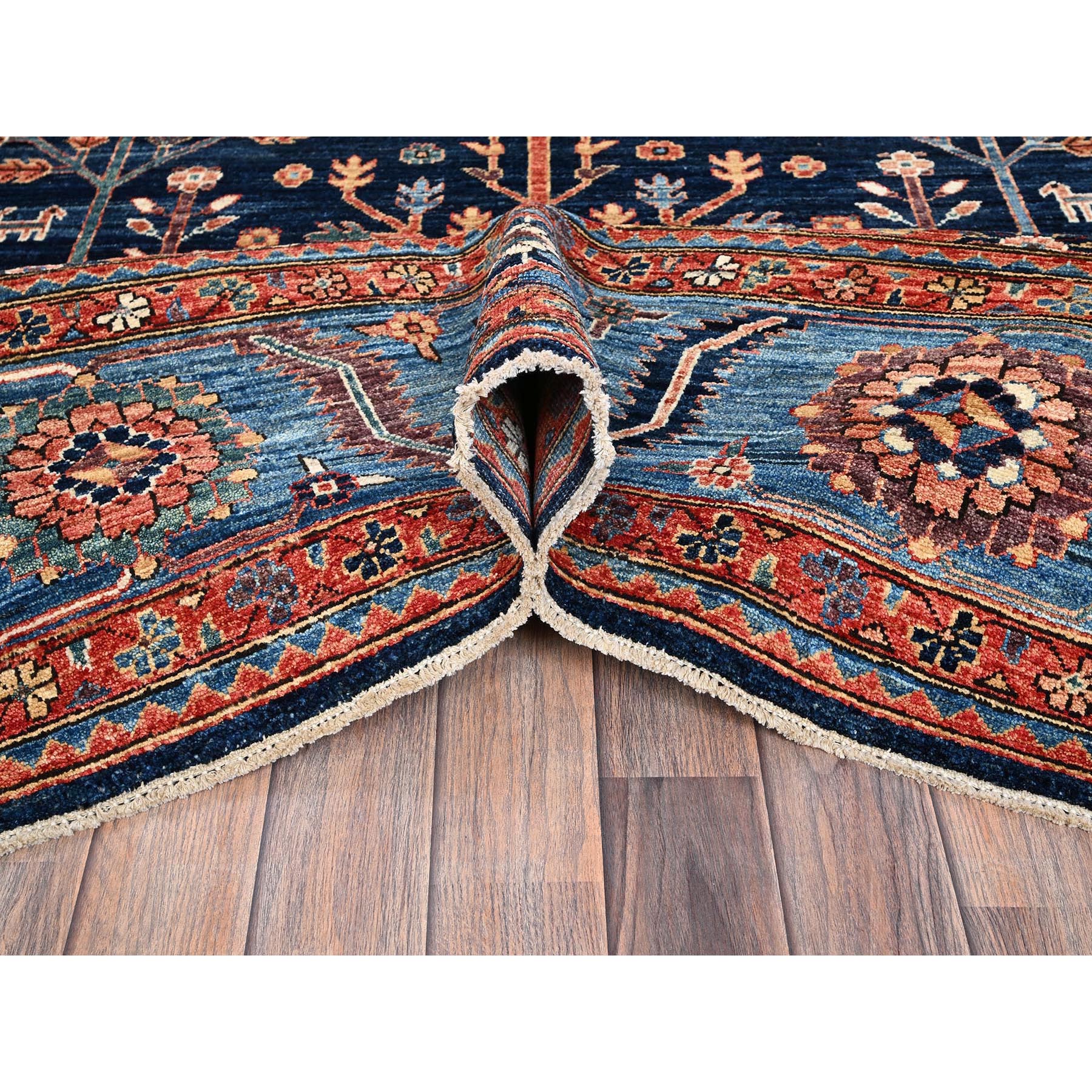 9'2"x12'1" Midnight Blue, Willow and Cypress Tree All Over Antique Persian Design, Small Animal Figurines, Vegetable Dyes, High Mountain Wool, Hand Knotted, Soft Pile, Densely Woven, Oriental Rug Sh1048