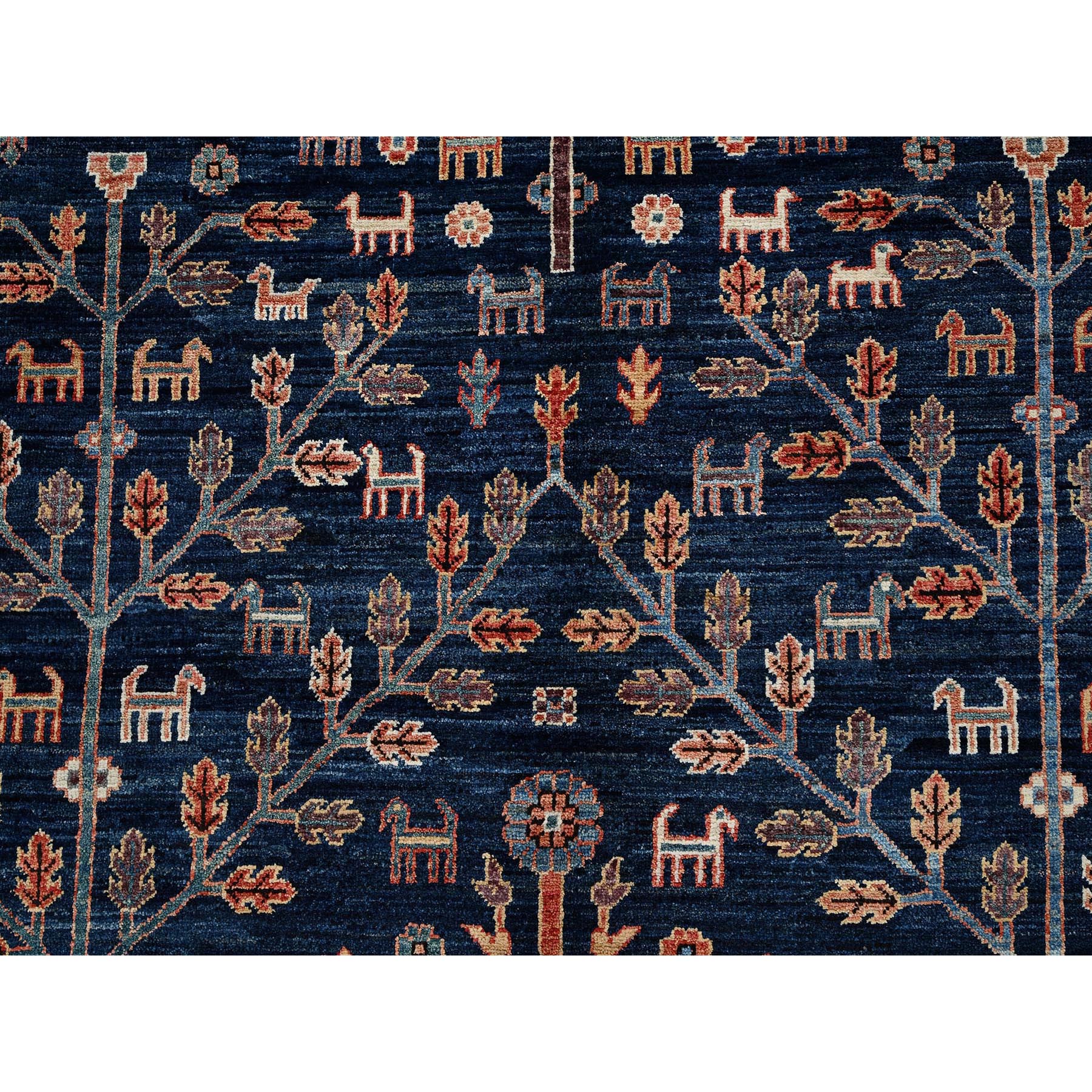 9'2"x12'1" Midnight Blue, Willow and Cypress Tree All Over Antique Persian Design, Small Animal Figurines, Vegetable Dyes, High Mountain Wool, Hand Knotted, Soft Pile, Densely Woven, Oriental Rug Sh1048