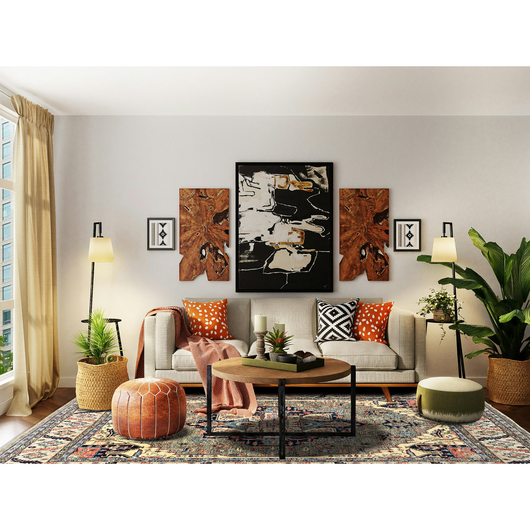 12'4"x14'4" Dune Brown, Aryana Collection, Serapi Heriz with Large Medallion Design, Vegetable Dyes, Soft Pile, High Mountain Wool, Hand Knotted, Densely Woven, Oversized, Oriental Rug Sh1049