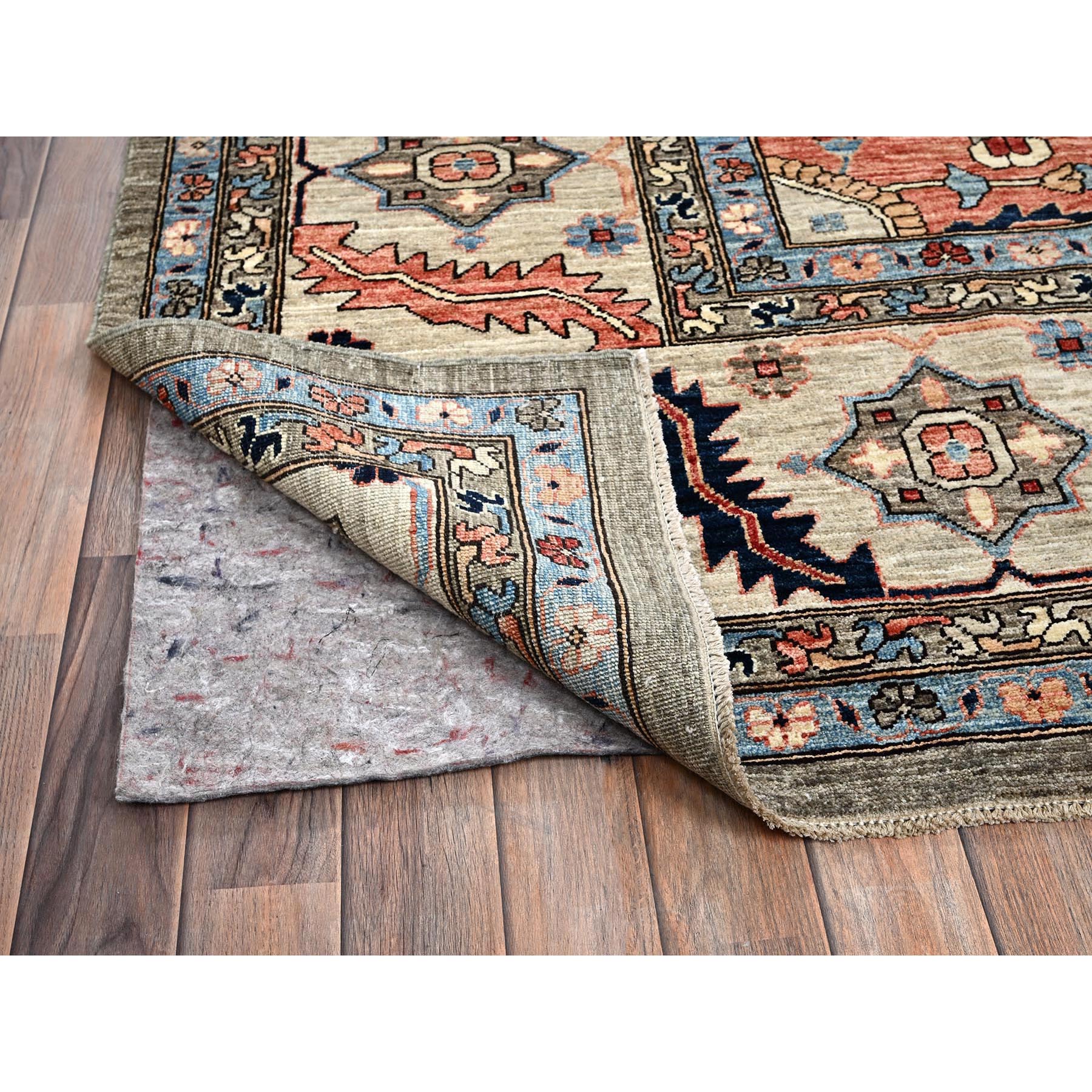 12'4"x14'4" Dune Brown, Aryana Collection, Serapi Heriz with Large Medallion Design, Vegetable Dyes, Soft Pile, High Mountain Wool, Hand Knotted, Densely Woven, Oversized, Oriental Rug Sh1049