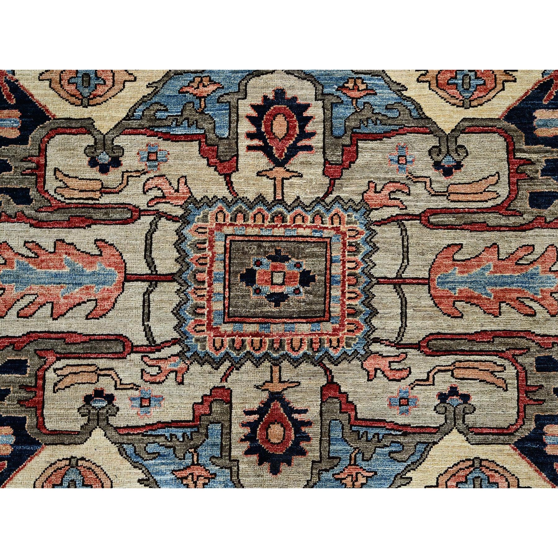 12'4"x14'4" Dune Brown, Aryana Collection, Serapi Heriz with Large Medallion Design, Vegetable Dyes, Soft Pile, High Mountain Wool, Hand Knotted, Densely Woven, Oversized, Oriental Rug Sh1049