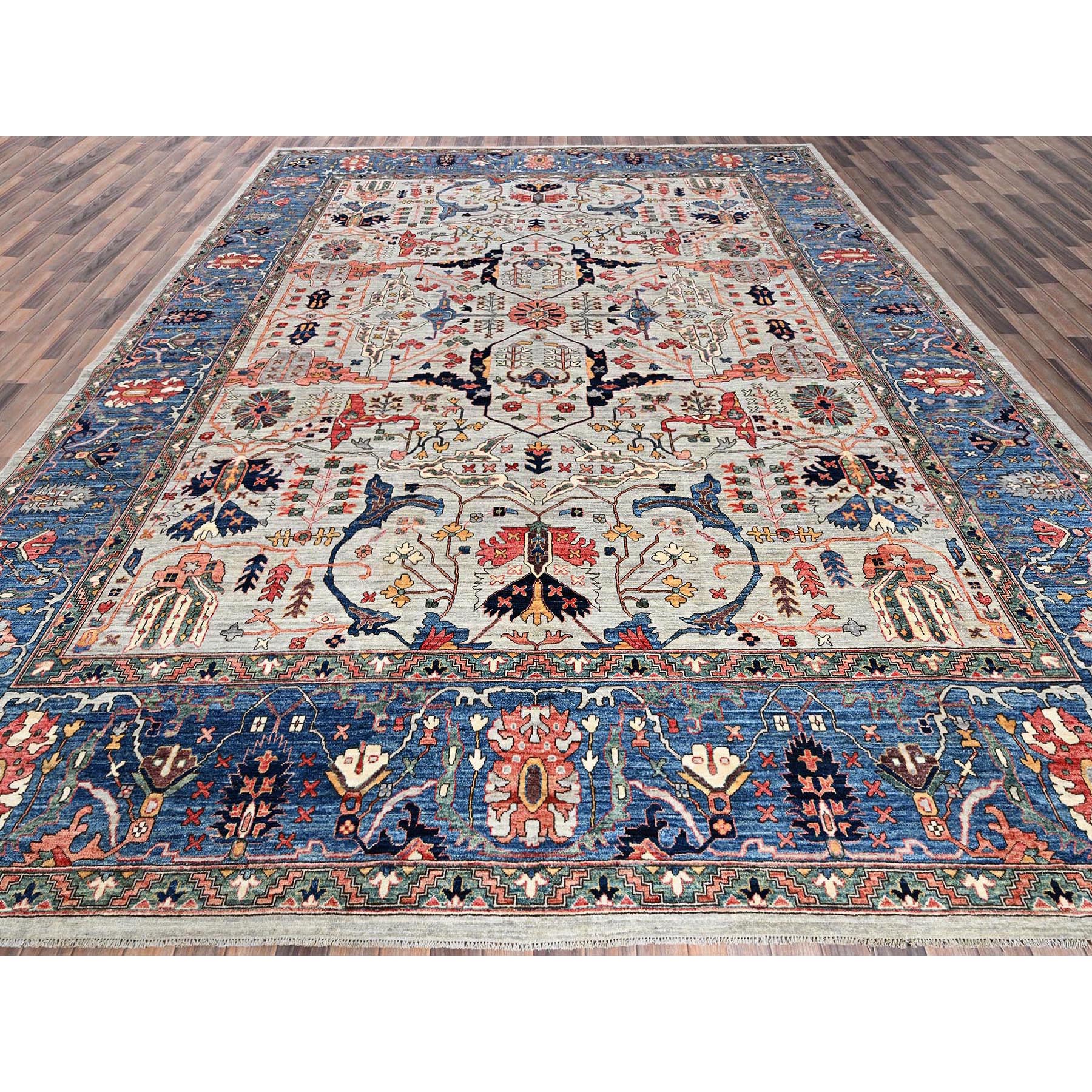 12'x14'10" Cloud Gray, Aryana Grade, Bijar Garus Design, Vegetable Dyes, High Mountain Wool, Hand Knotted, Soft Pile, Densely Woven, Oversized, Oriental Rug Sh1050