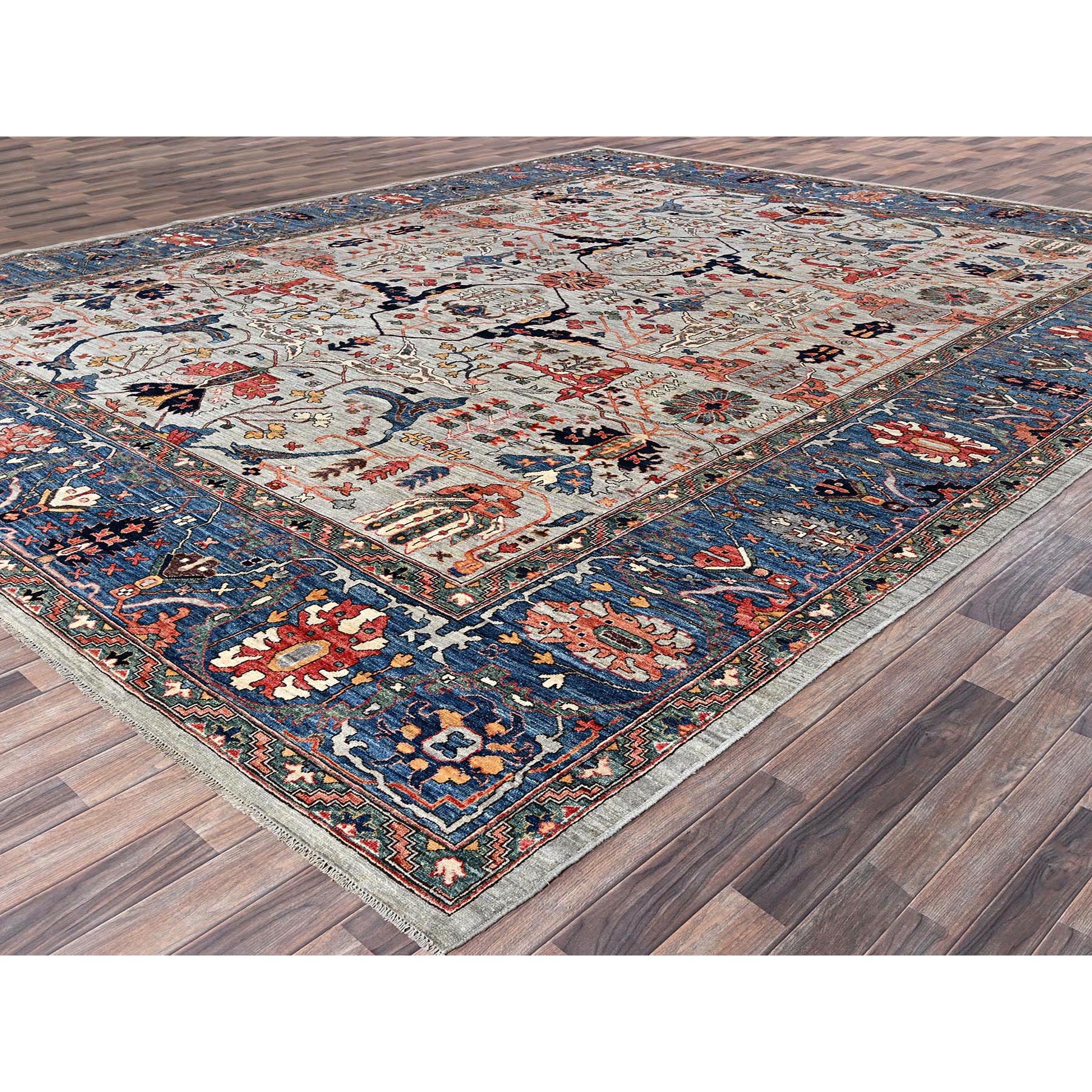 12'x14'10" Cloud Gray, Aryana Grade, Bijar Garus Design, Vegetable Dyes, High Mountain Wool, Hand Knotted, Soft Pile, Densely Woven, Oversized, Oriental Rug Sh1050