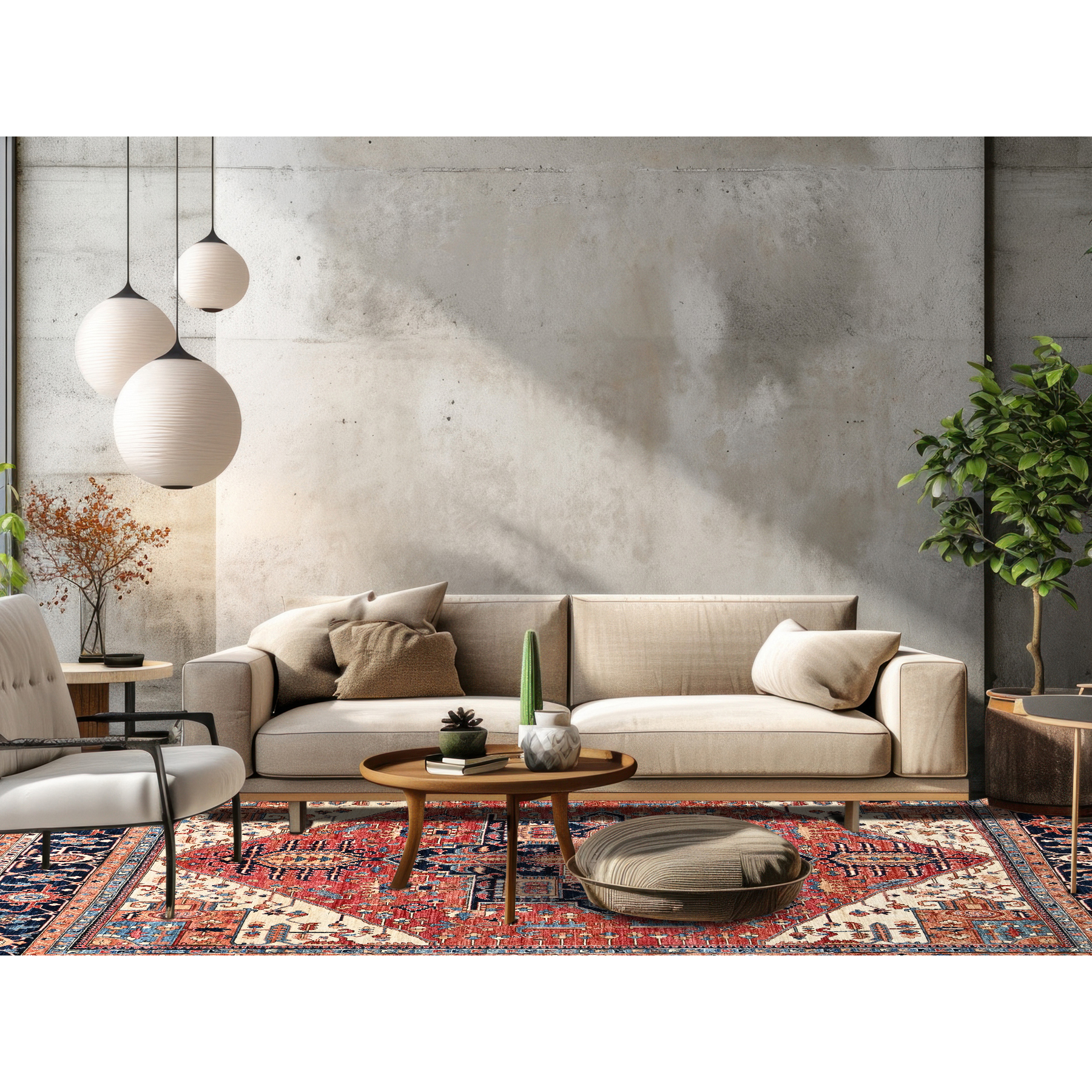 11'7"x15' Summer Fig Red, Aryana Collection, Serapi Heriz with Geometric Medallion Design, Vegetable Dyes, Soft Pile, High Mountain Wool, Hand Knotted, Densely Woven, Oversized, Oriental Rug Sh1051