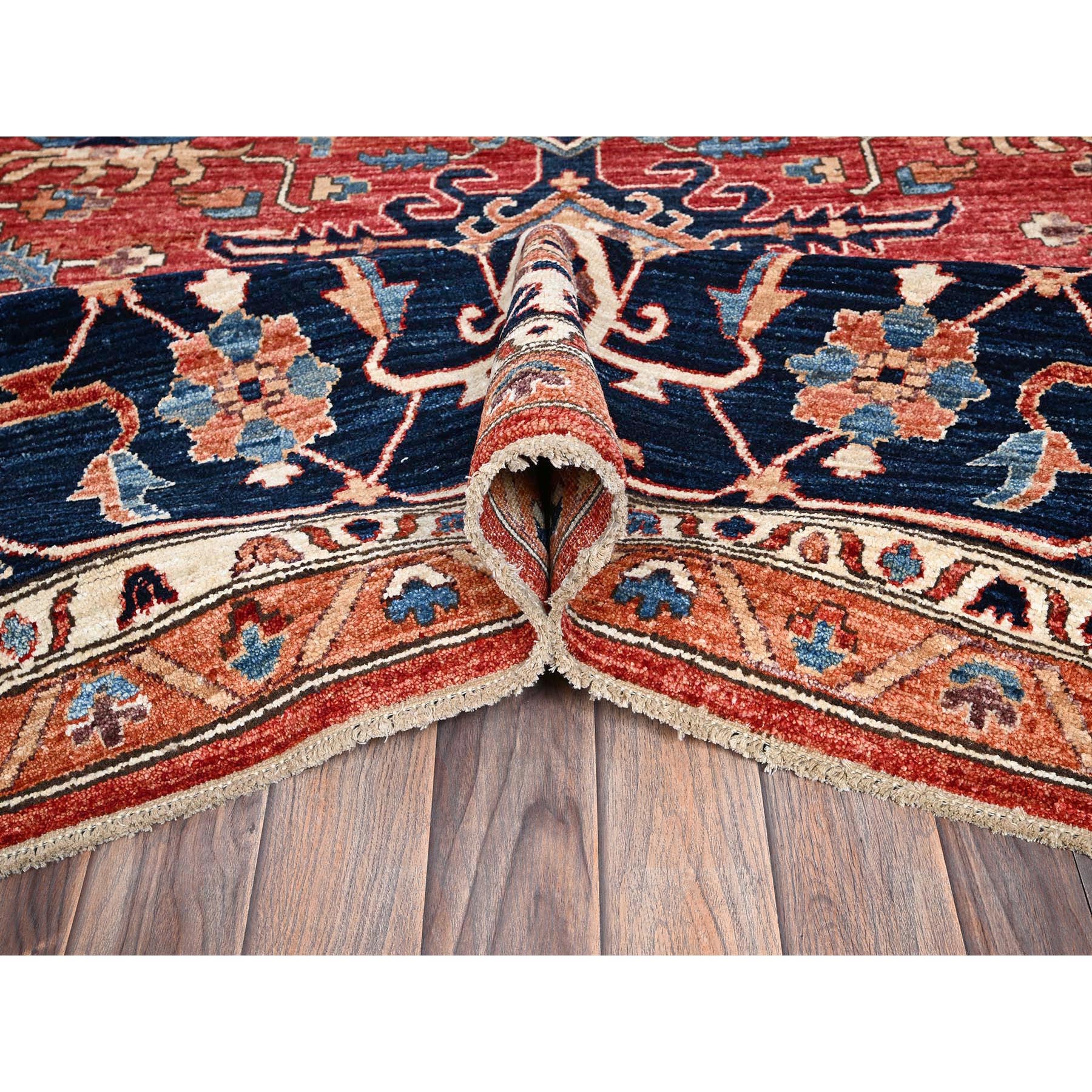 11'7"x15' Summer Fig Red, Aryana Collection, Serapi Heriz with Geometric Medallion Design, Vegetable Dyes, Soft Pile, High Mountain Wool, Hand Knotted, Densely Woven, Oversized, Oriental Rug Sh1051