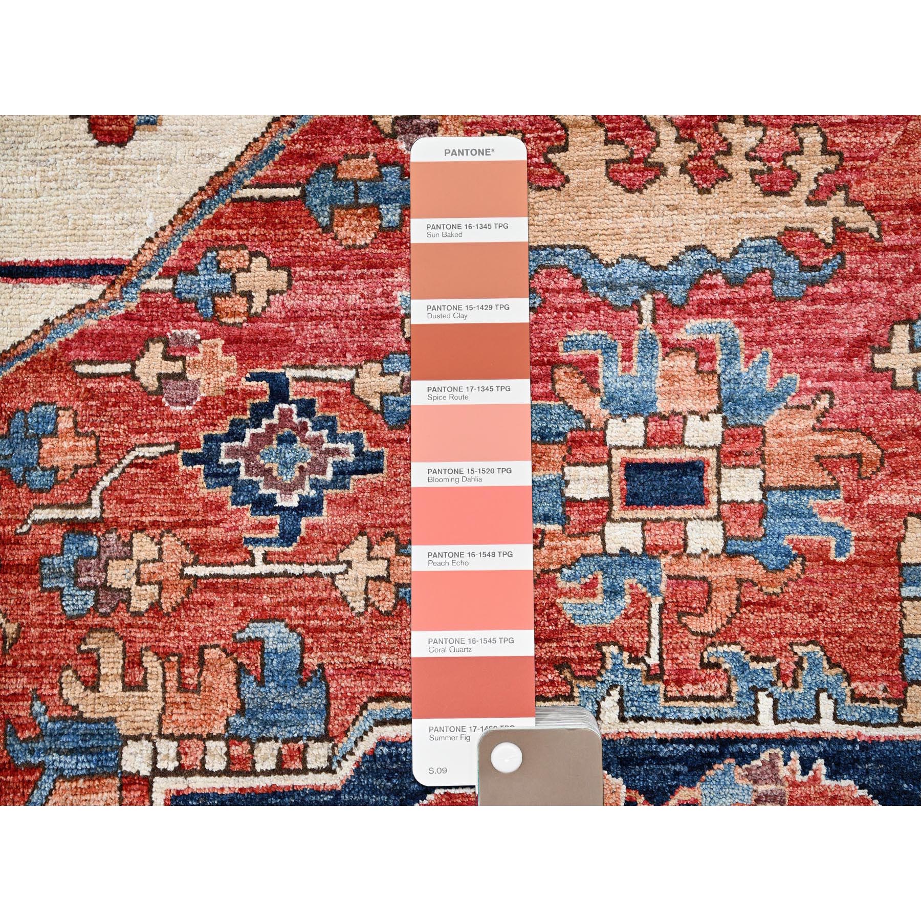 11'7"x15' Summer Fig Red, Aryana Collection, Serapi Heriz with Geometric Medallion Design, Vegetable Dyes, Soft Pile, High Mountain Wool, Hand Knotted, Densely Woven, Oversized, Oriental Rug Sh1051