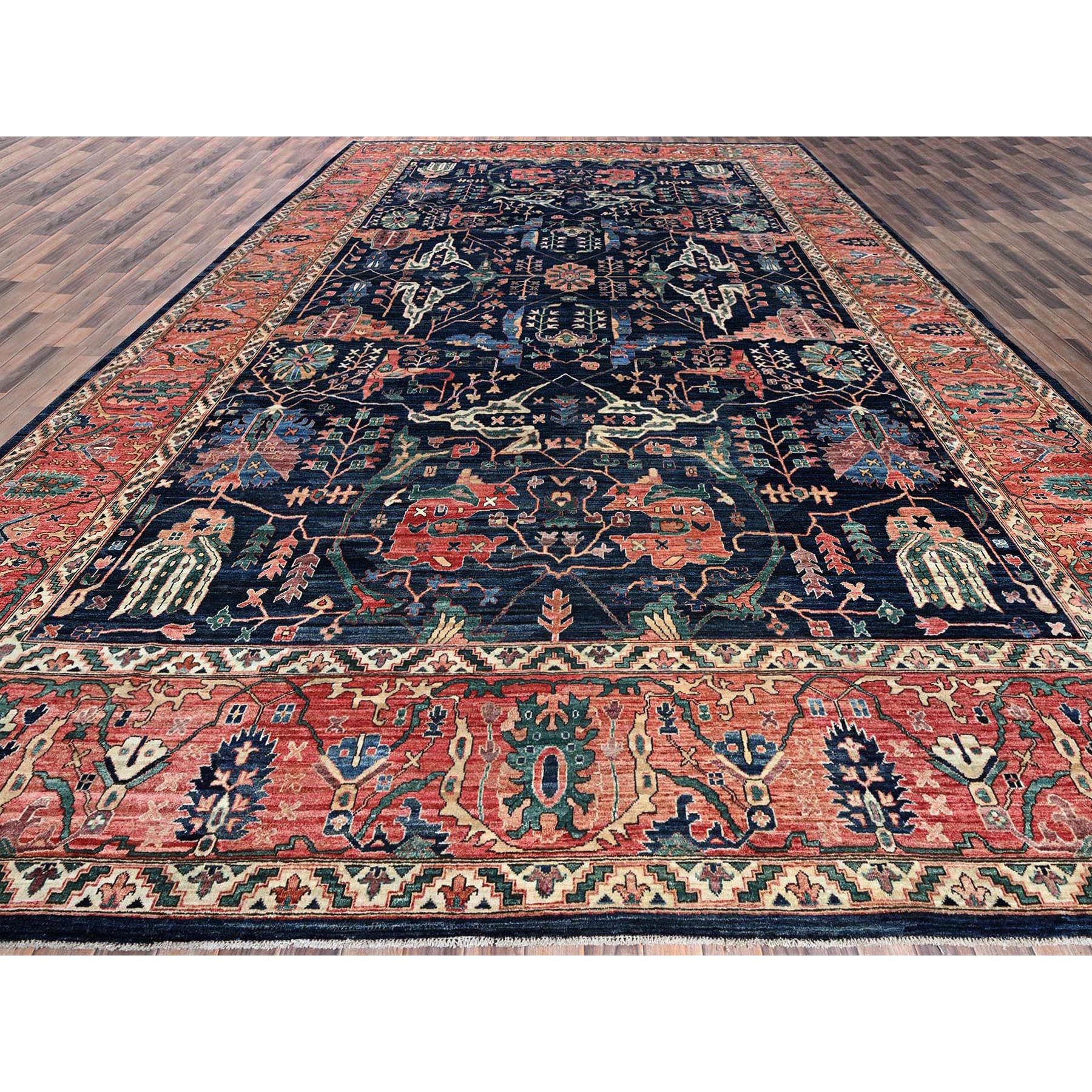 11'9"x17'7" Midnight Blue, Aryana Collection, Bijar Garus Design, Vegetable Dyes, Soft Pile, High Mountain Wool, Hand Knotted, Densely Woven, Oversized, Oriental Rug Sh1052
