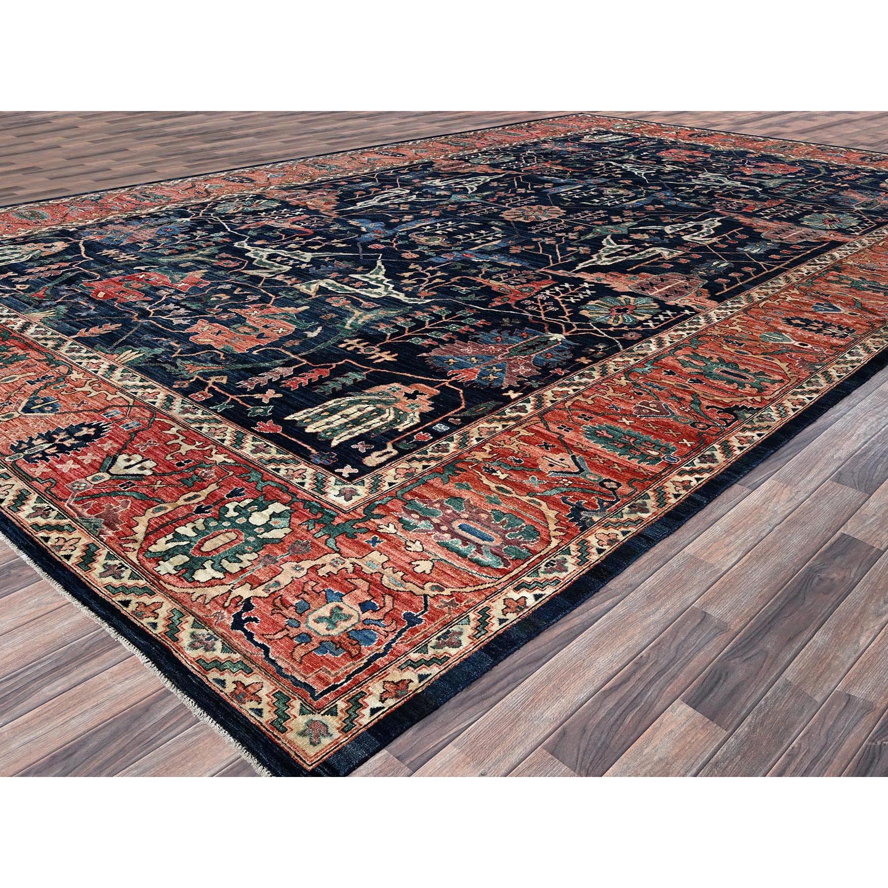 11'9"x17'7" Midnight Blue, Aryana Collection, Bijar Garus Design, Vegetable Dyes, Soft Pile, High Mountain Wool, Hand Knotted, Densely Woven, Oversized, Oriental Rug Sh1052