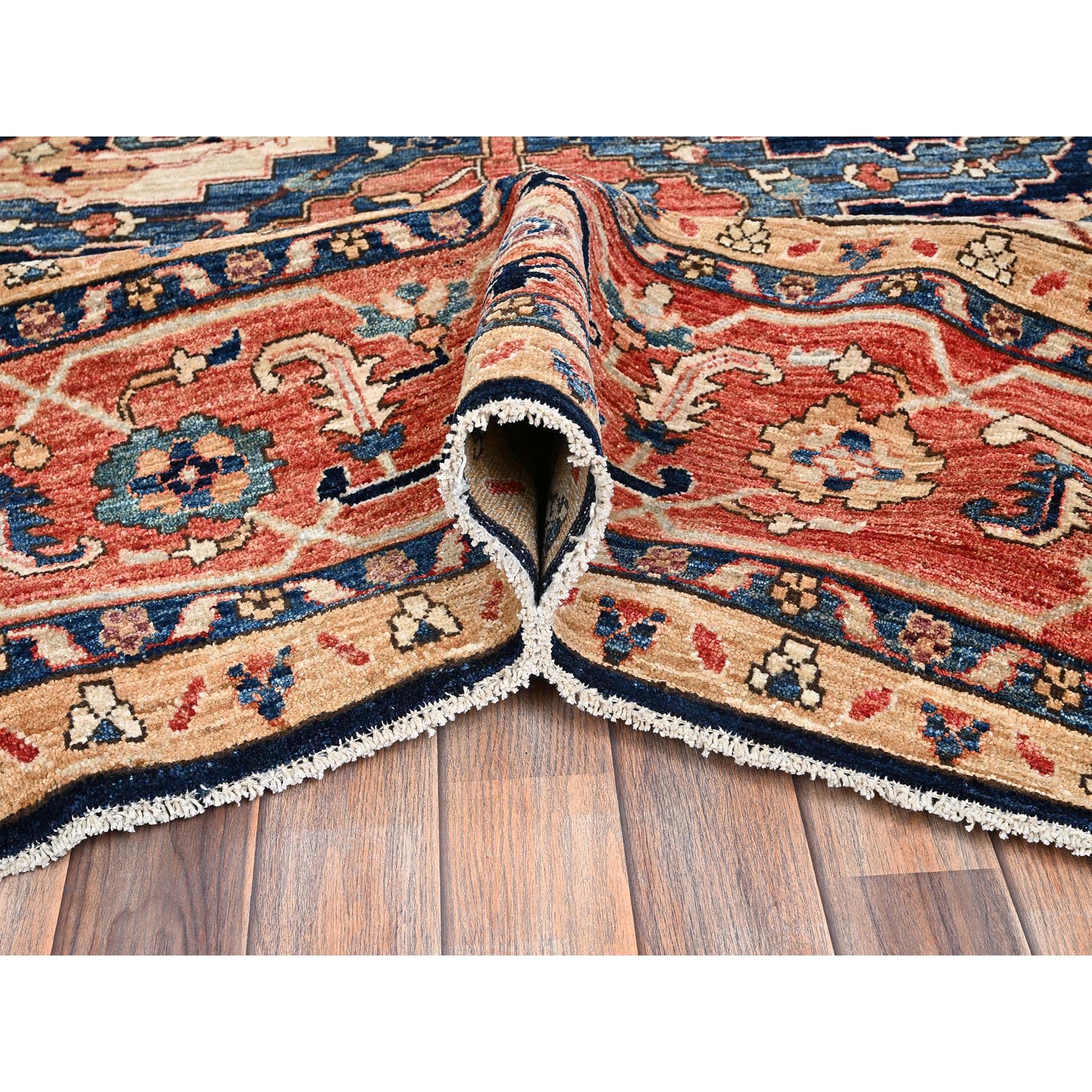 12'x18'9" Midnight Blue, Aryana Grade, Serapi Heriz with Flower Medallion Design, Vegetable Dyes, Soft Pile, High Mountain Wool, Hand Knotted, Densely Woven, Oversized, Oriental Rug Sh1053