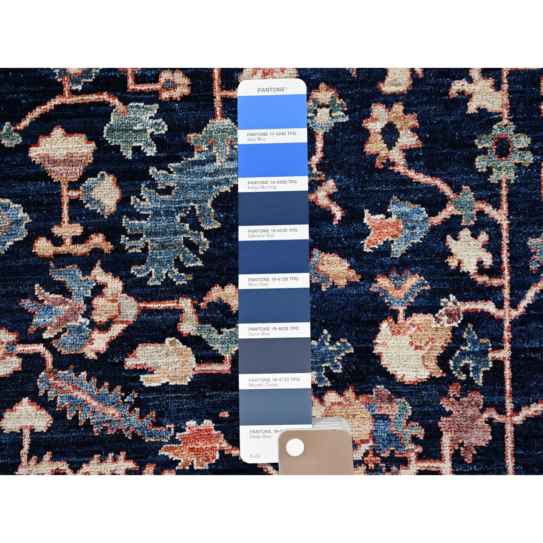 12'x18'9" Midnight Blue, Aryana Grade, Serapi Heriz with Flower Medallion Design, Vegetable Dyes, Soft Pile, High Mountain Wool, Hand Knotted, Densely Woven, Oversized, Oriental Rug Sh1053