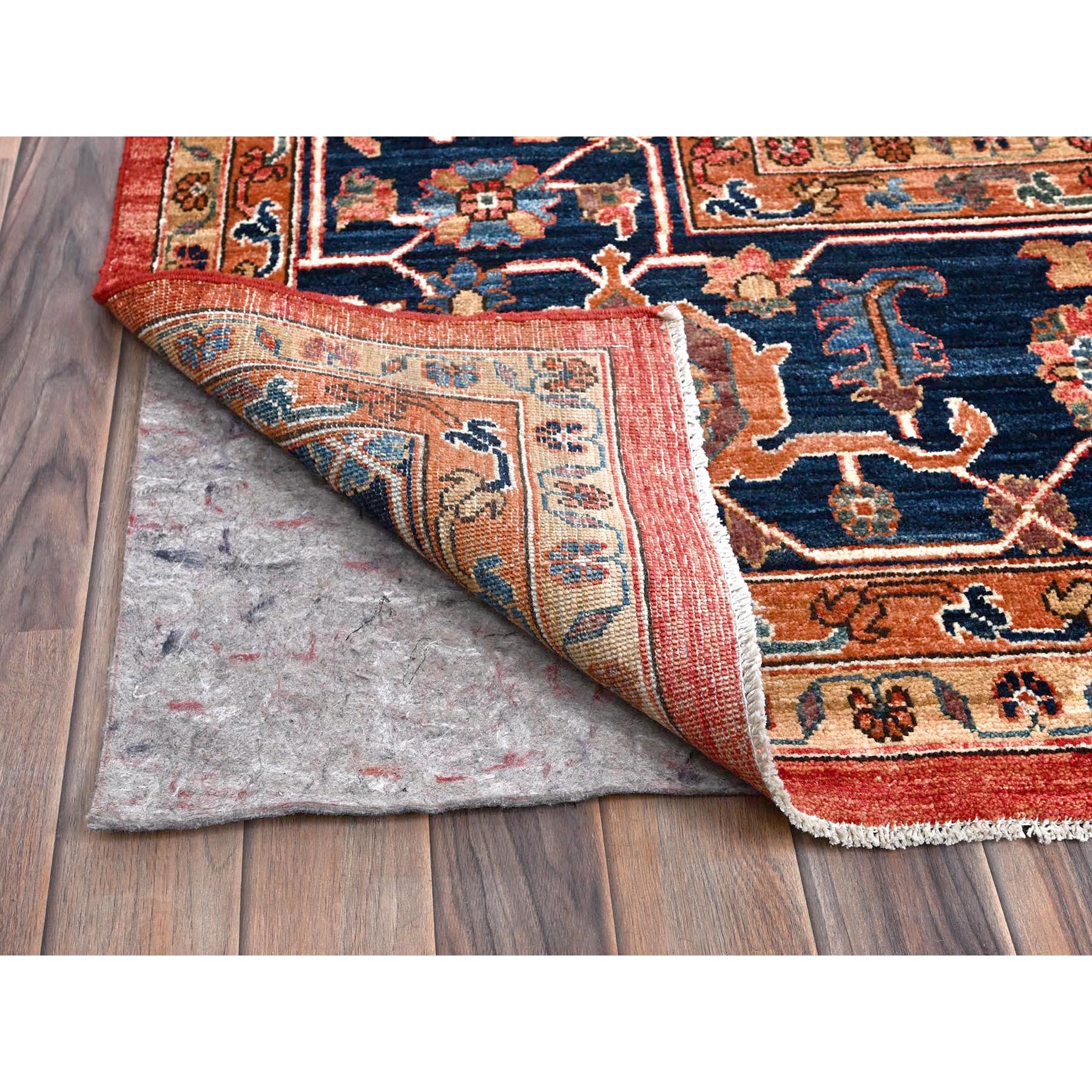 11'10"x17'7" Coral Red, Aryana Collection, Serapi Heriz with Large Medallion Design, Vegetable Dyes, Soft Pile, High Mountain Wool, Hand Knotted, Densely Woven, Oversized, Oriental Rug Sh1054