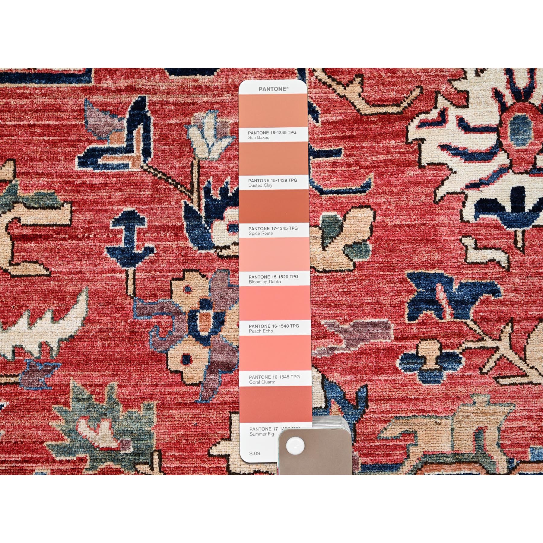 11'10"x17'7" Coral Red, Aryana Collection, Serapi Heriz with Large Medallion Design, Vegetable Dyes, Soft Pile, High Mountain Wool, Hand Knotted, Densely Woven, Oversized, Oriental Rug Sh1054