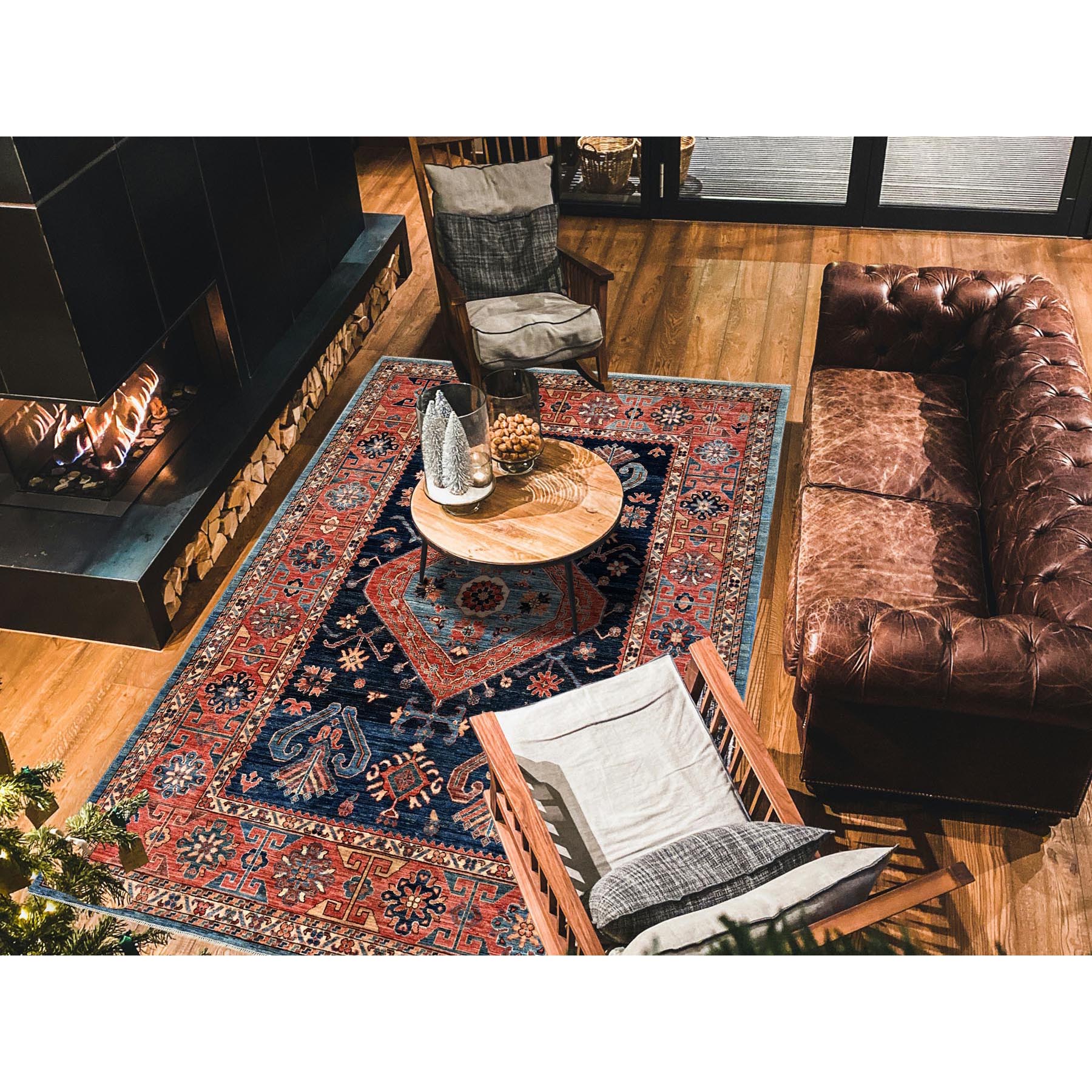 6'x8'8" Midnight Blue, Aryana Collection, Bakshaish Design with Geometric Medallion, Vegetable Dyes, Soft Pile, High Mountain Wool, Hand Knotted, Densely Woven, Oriental Rug Sh1055