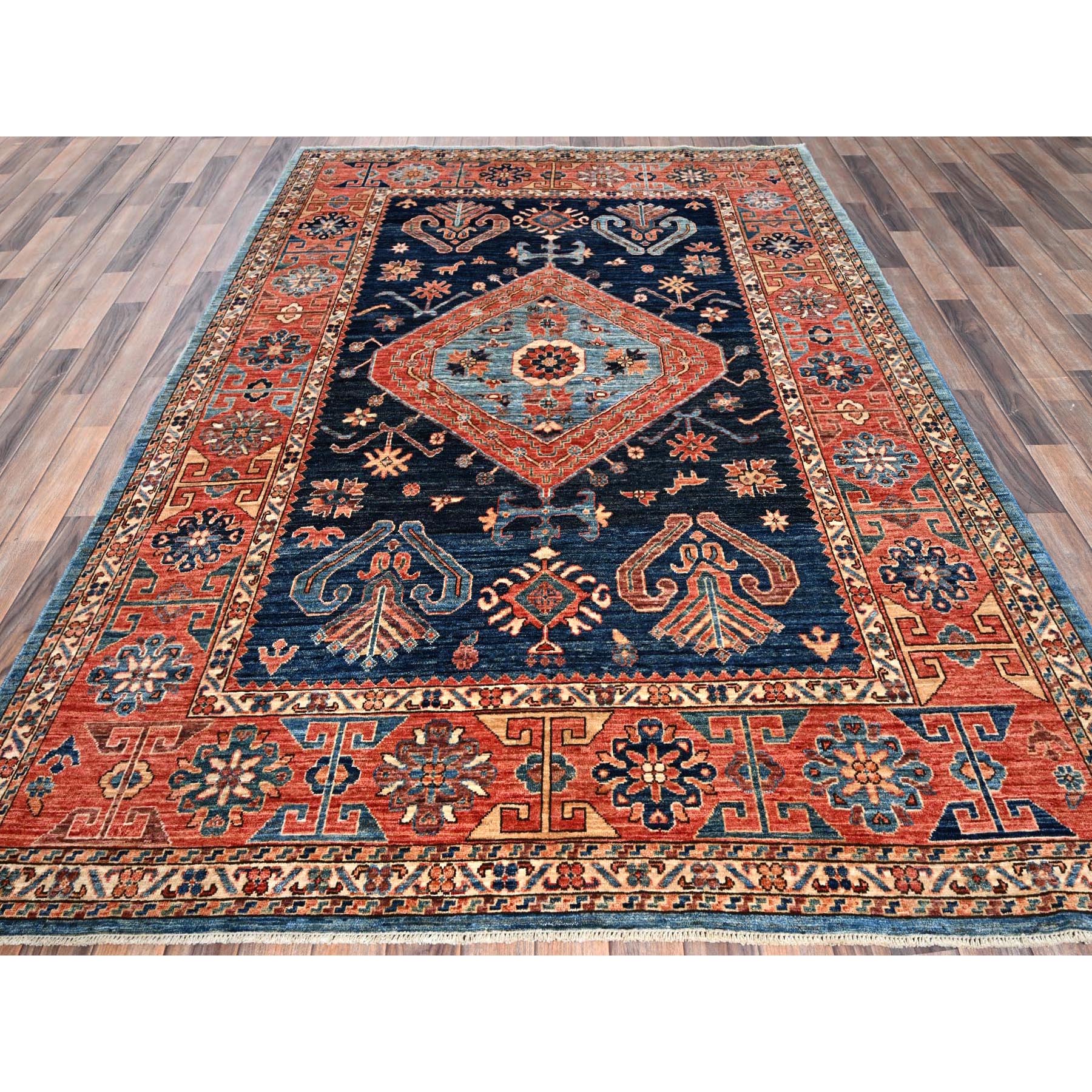 6'x8'8" Midnight Blue, Aryana Collection, Bakshaish Design with Geometric Medallion, Vegetable Dyes, Soft Pile, High Mountain Wool, Hand Knotted, Densely Woven, Oriental Rug Sh1055