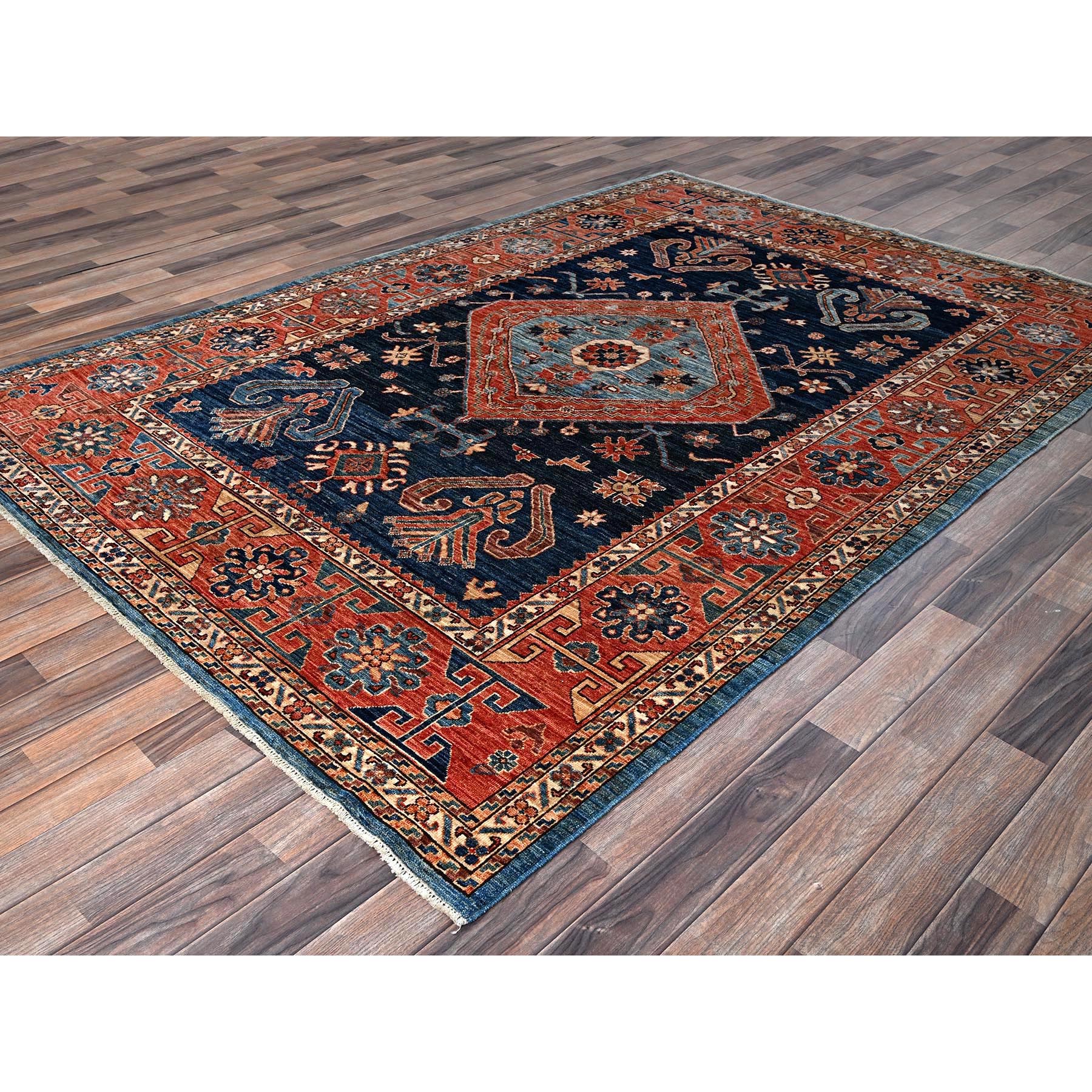 6'x8'8" Midnight Blue, Aryana Collection, Bakshaish Design with Geometric Medallion, Vegetable Dyes, Soft Pile, High Mountain Wool, Hand Knotted, Densely Woven, Oriental Rug Sh1055