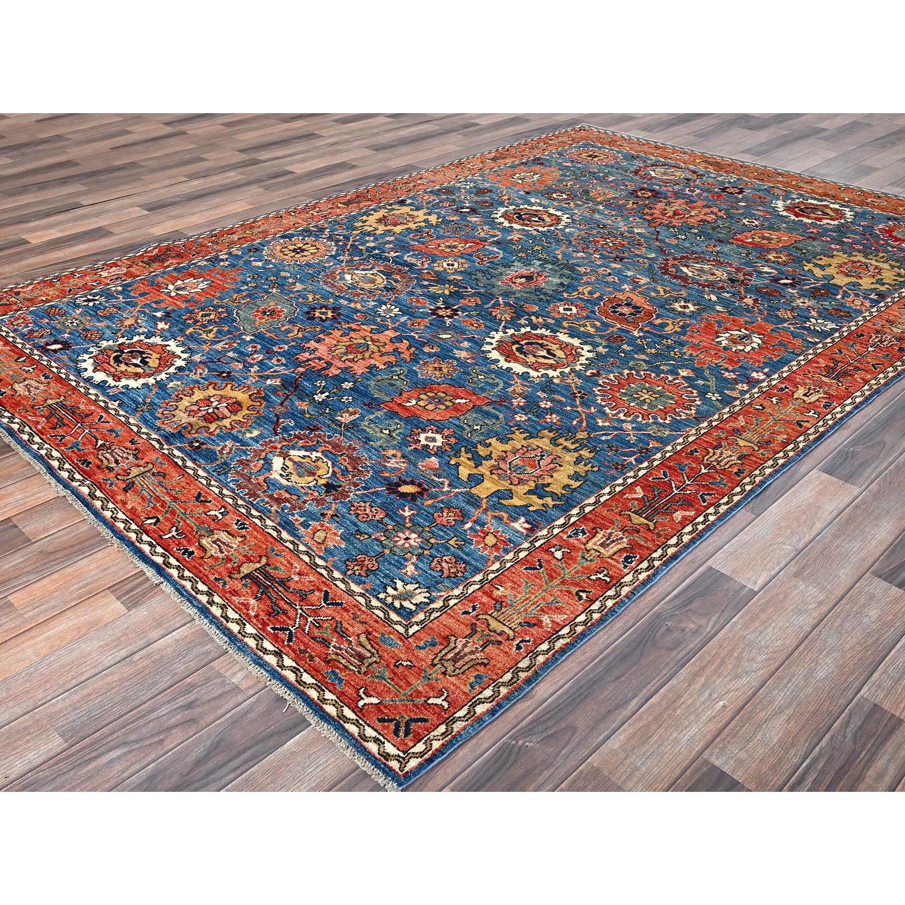 6'2"x9' Imperial Blue, Aryana Grade, Northwest Persian with All Over Design, Vegetable Dyes, Soft Pile, High Mountain Wool, Hand Knotted, Densely Woven, Oriental Rug Sh1056