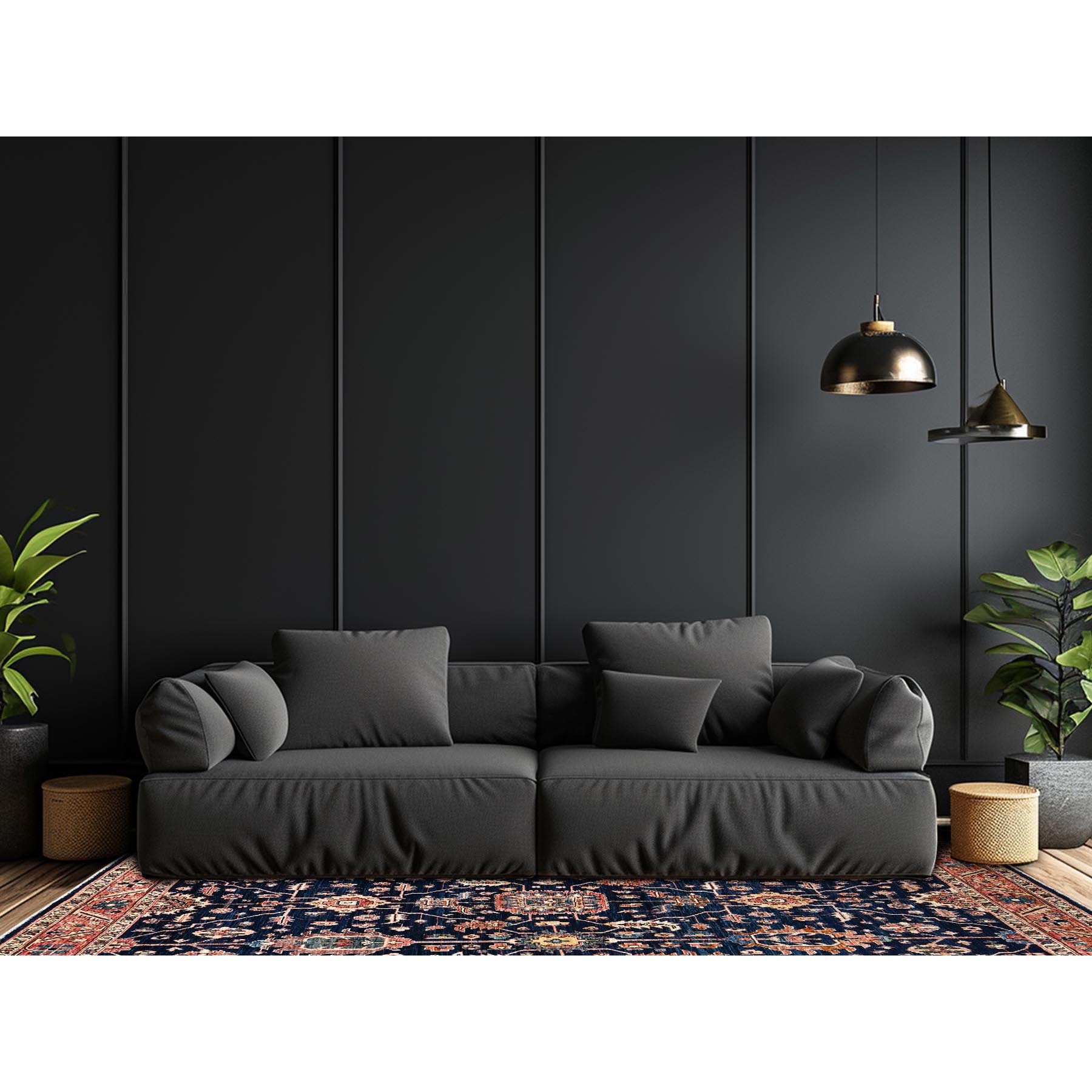 6'x9'2" Midnight Blue, Aryana Collection, Heriz All Over Design, Vegetable Dyes, Soft Pile, High Mountain Wool, Hand Knotted, Densely Woven, Oriental Rug Sh1057
