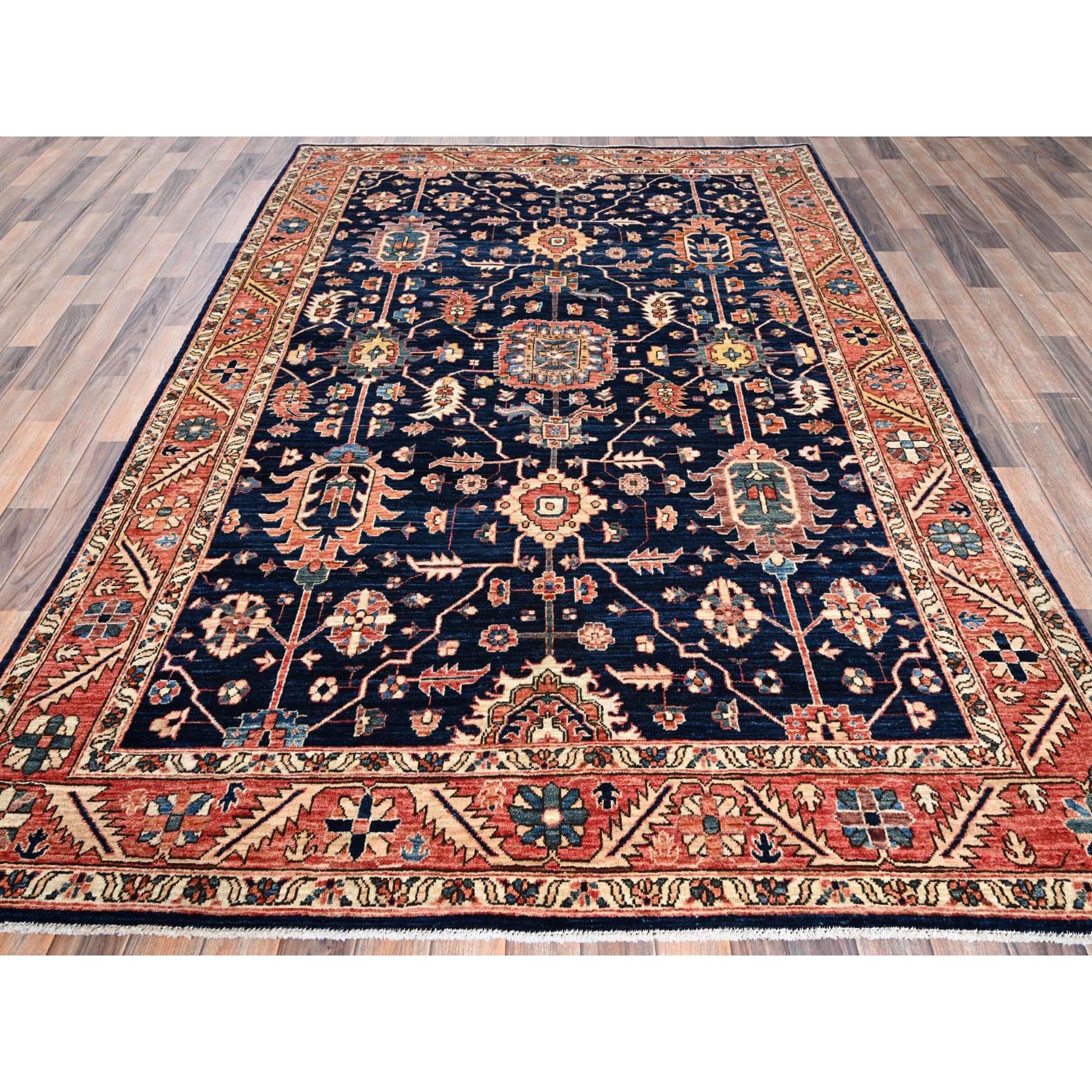 6'x9'2" Midnight Blue, Aryana Collection, Heriz All Over Design, Vegetable Dyes, Soft Pile, High Mountain Wool, Hand Knotted, Densely Woven, Oriental Rug Sh1057