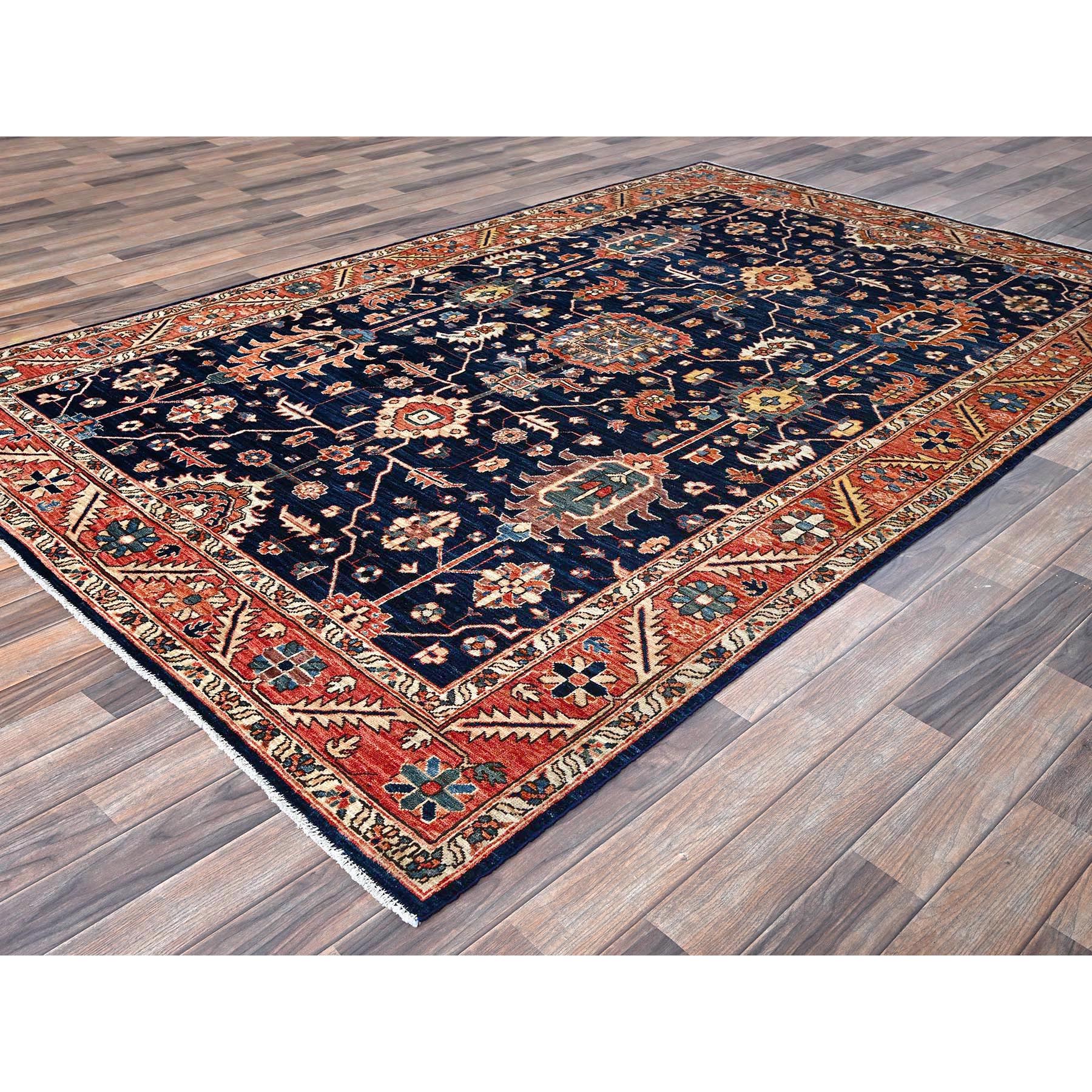6'x9'2" Midnight Blue, Aryana Collection, Heriz All Over Design, Vegetable Dyes, Soft Pile, High Mountain Wool, Hand Knotted, Densely Woven, Oriental Rug Sh1057