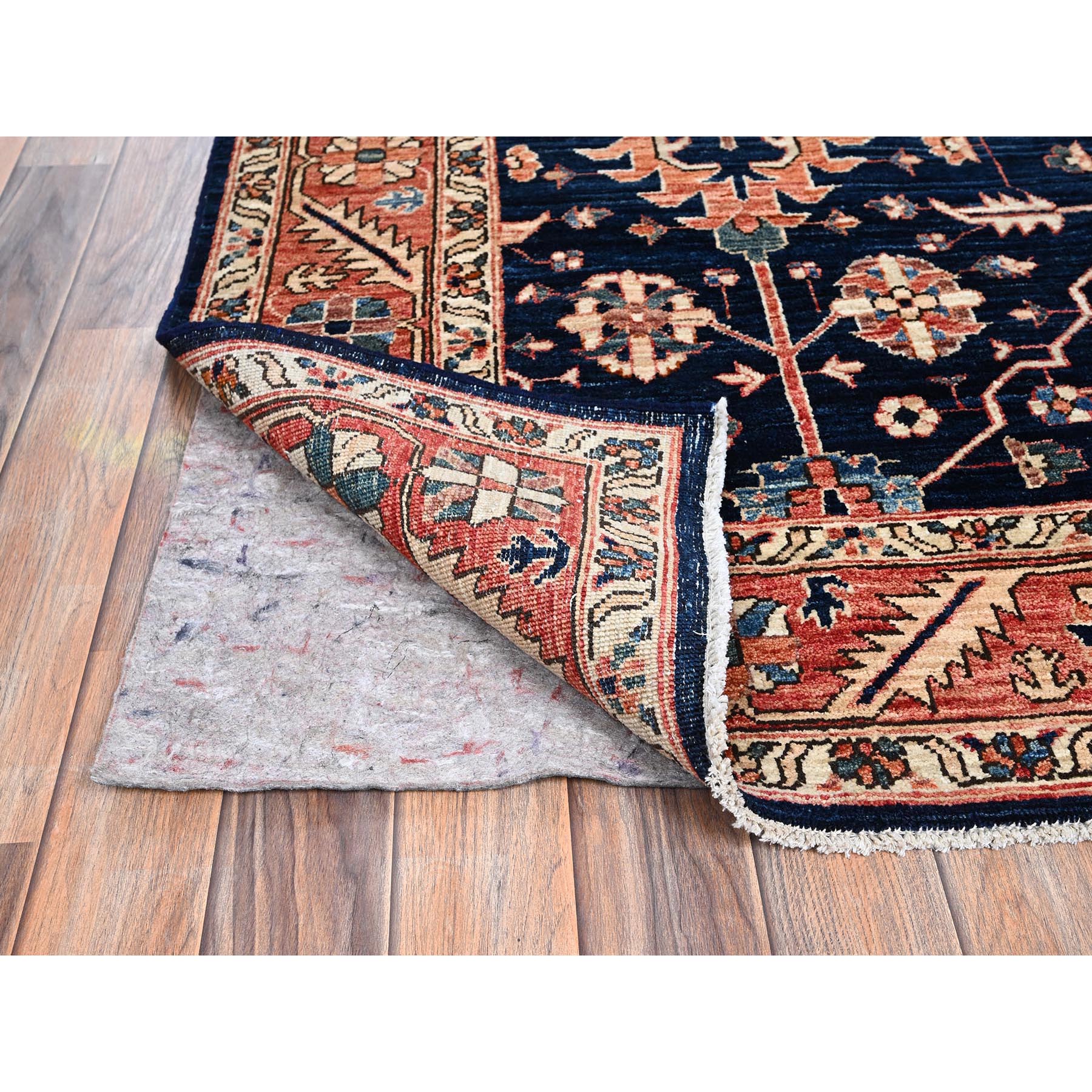6'x9'2" Midnight Blue, Aryana Collection, Heriz All Over Design, Vegetable Dyes, Soft Pile, High Mountain Wool, Hand Knotted, Densely Woven, Oriental Rug Sh1057