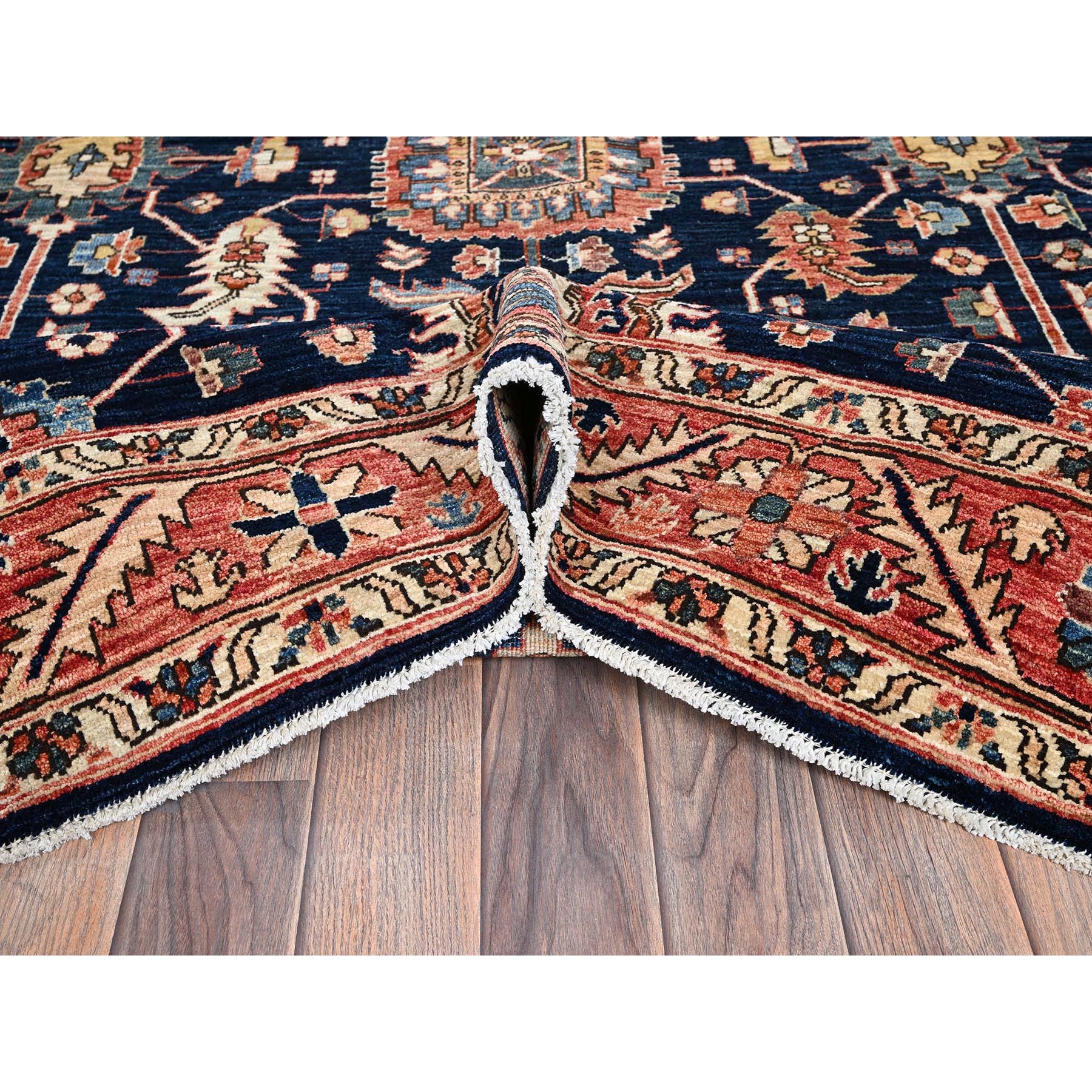 6'x9'2" Midnight Blue, Aryana Collection, Heriz All Over Design, Vegetable Dyes, Soft Pile, High Mountain Wool, Hand Knotted, Densely Woven, Oriental Rug Sh1057