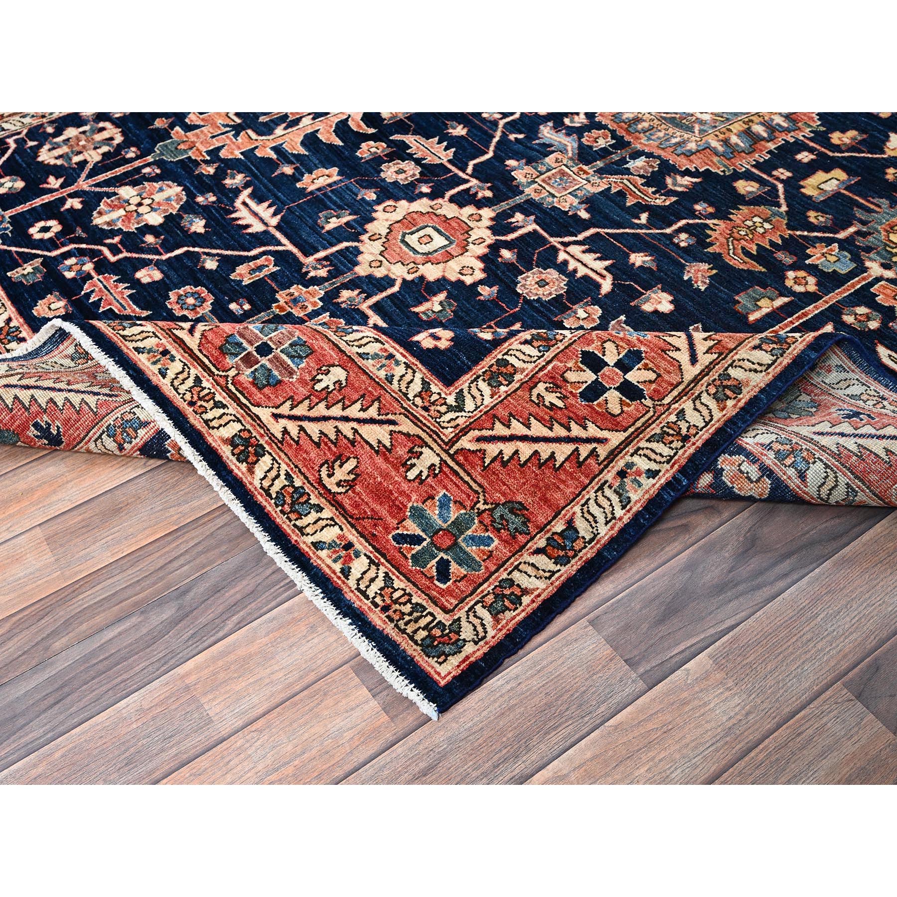 6'x9'2" Midnight Blue, Aryana Collection, Heriz All Over Design, Vegetable Dyes, Soft Pile, High Mountain Wool, Hand Knotted, Densely Woven, Oriental Rug Sh1057