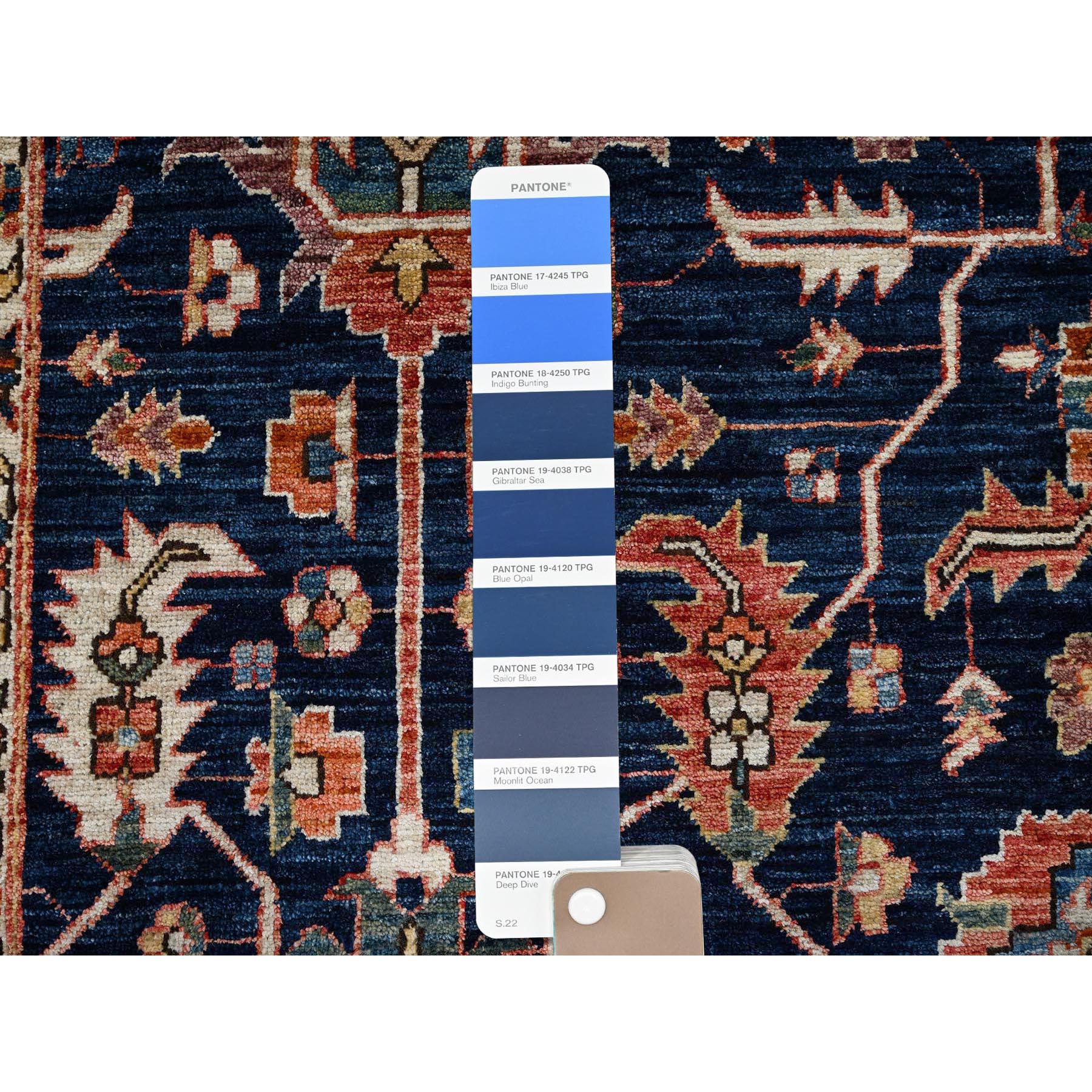 6'x9'2" Midnight Blue, Aryana Collection, Heriz All Over Design, Vegetable Dyes, Soft Pile, High Mountain Wool, Hand Knotted, Densely Woven, Oriental Rug Sh1057