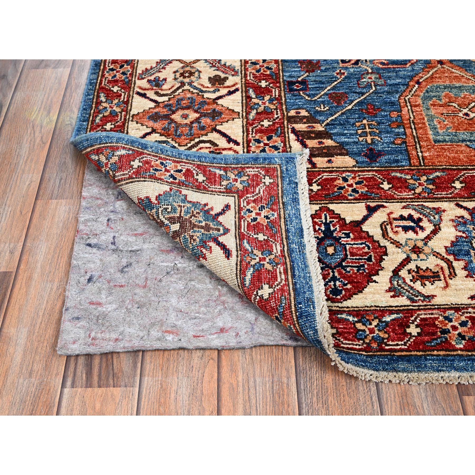6'1"x11'7" Bayern Blue, Aryana Grade, Serapi Heriz with Geometric Medallion Design, Vegetable Dyes, High Mountain Wool, Hand Knotted, Soft Pile, Densely Woven, Gallery Size, Wide Runner, Oriental Rug Sh1058