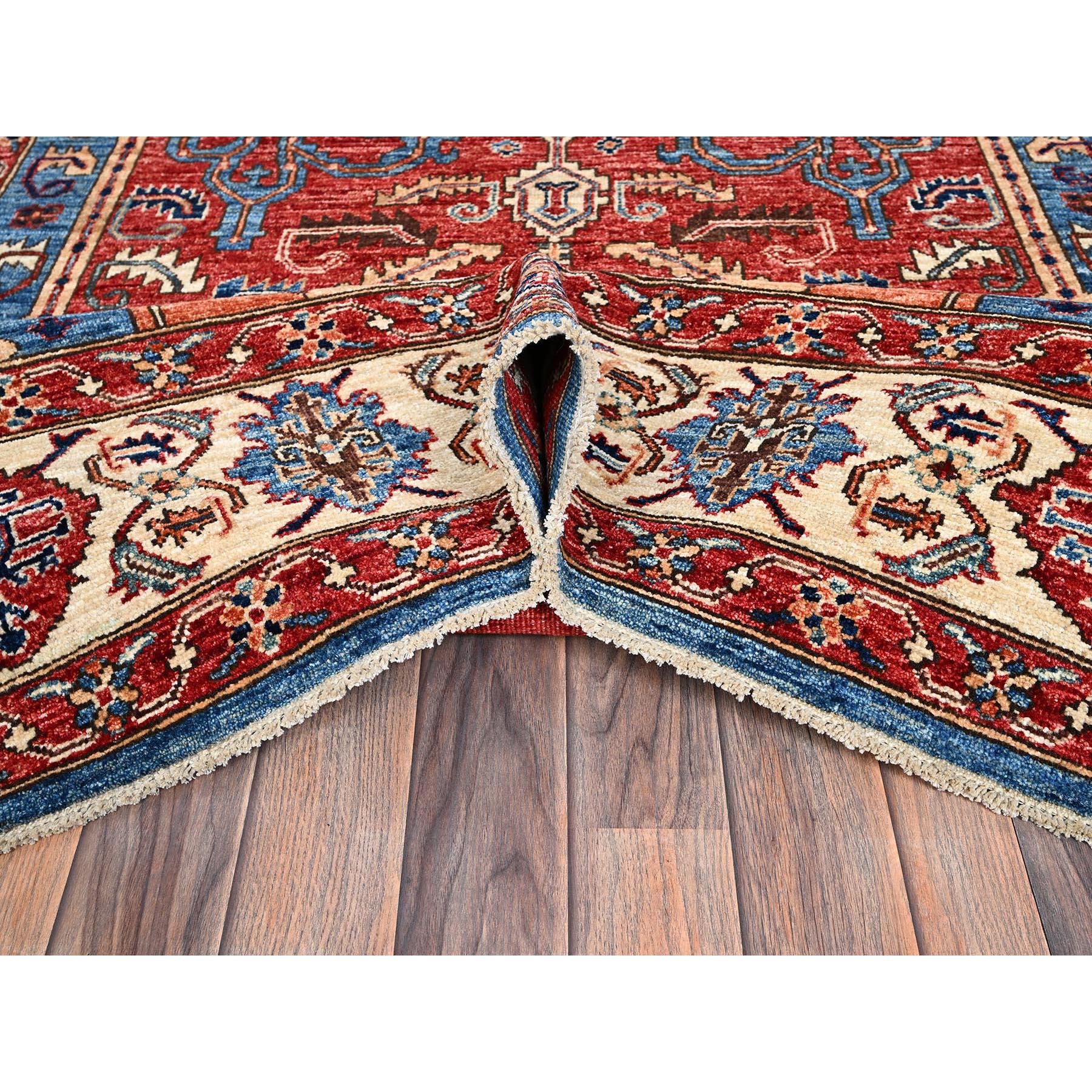 6'1"x11'7" Bayern Blue, Aryana Grade, Serapi Heriz with Geometric Medallion Design, Vegetable Dyes, High Mountain Wool, Hand Knotted, Soft Pile, Densely Woven, Gallery Size, Wide Runner, Oriental Rug Sh1058