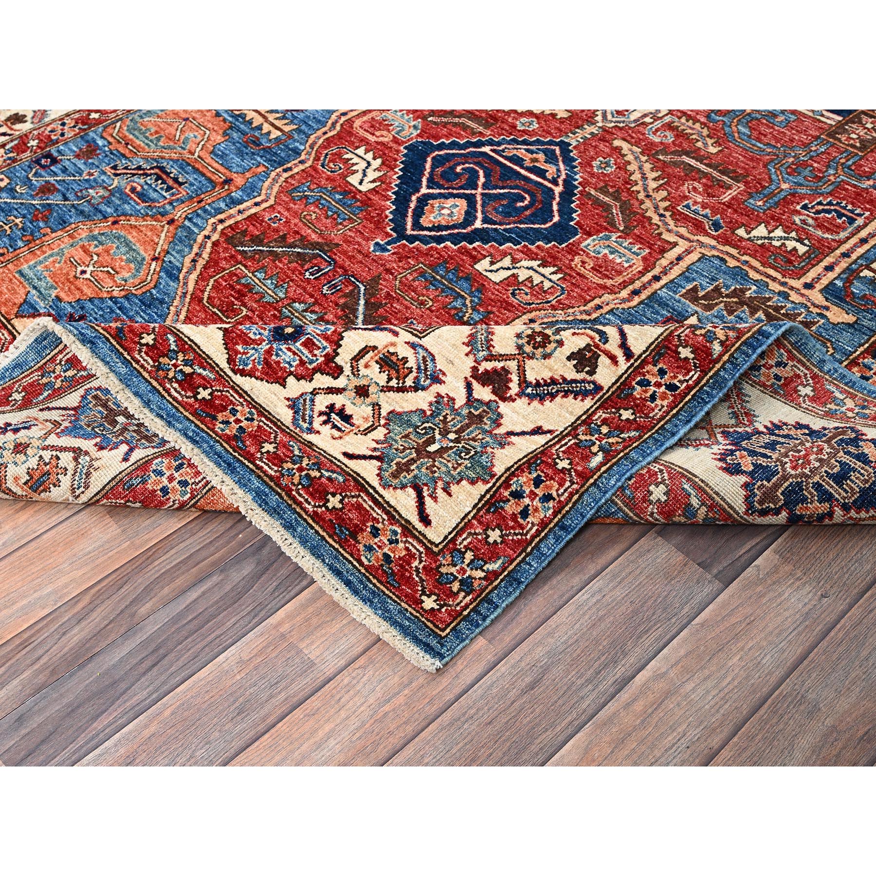 6'1"x11'7" Bayern Blue, Aryana Grade, Serapi Heriz with Geometric Medallion Design, Vegetable Dyes, High Mountain Wool, Hand Knotted, Soft Pile, Densely Woven, Gallery Size, Wide Runner, Oriental Rug Sh1058
