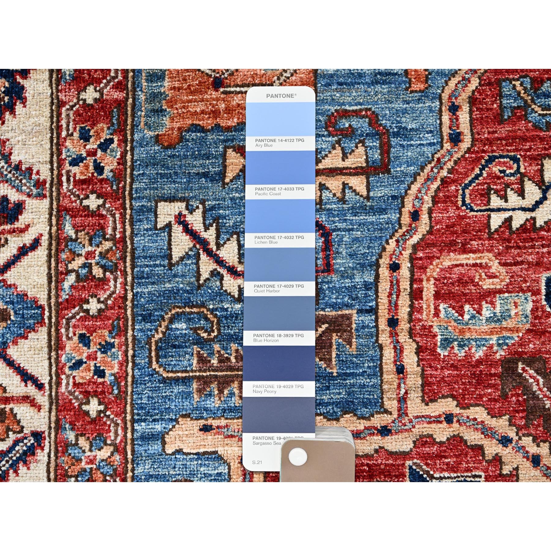 6'1"x11'7" Bayern Blue, Aryana Grade, Serapi Heriz with Geometric Medallion Design, Vegetable Dyes, High Mountain Wool, Hand Knotted, Soft Pile, Densely Woven, Gallery Size, Wide Runner, Oriental Rug Sh1058