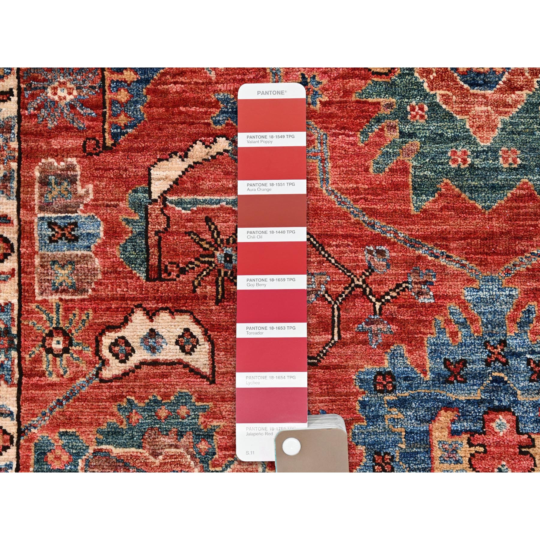 4'3"x6' Chili Red, Aryana Grade, Heriz All Over Design, Vegetable Dyes, High Mountain Wool, Hand Knotted, Soft Pile, Densely Woven, Oriental Rug Sh1060