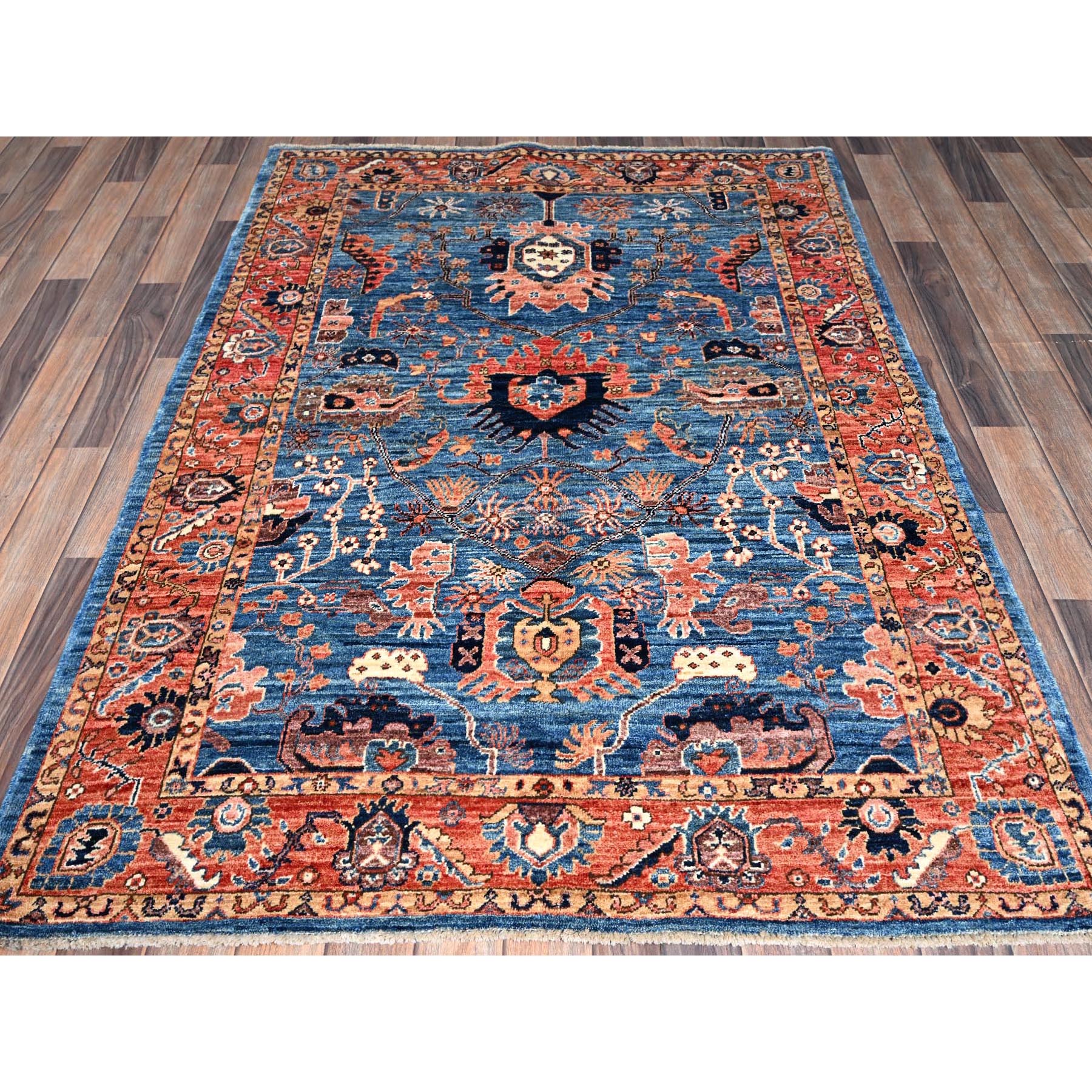 4'4"x6'2" Sailor Blue, Aryana Collection, Heriz All Over Design, Vegetable Dyes, Soft Pile, High Mountain Wool, Hand Knotted, Densely Woven, Oriental Rug Sh1061