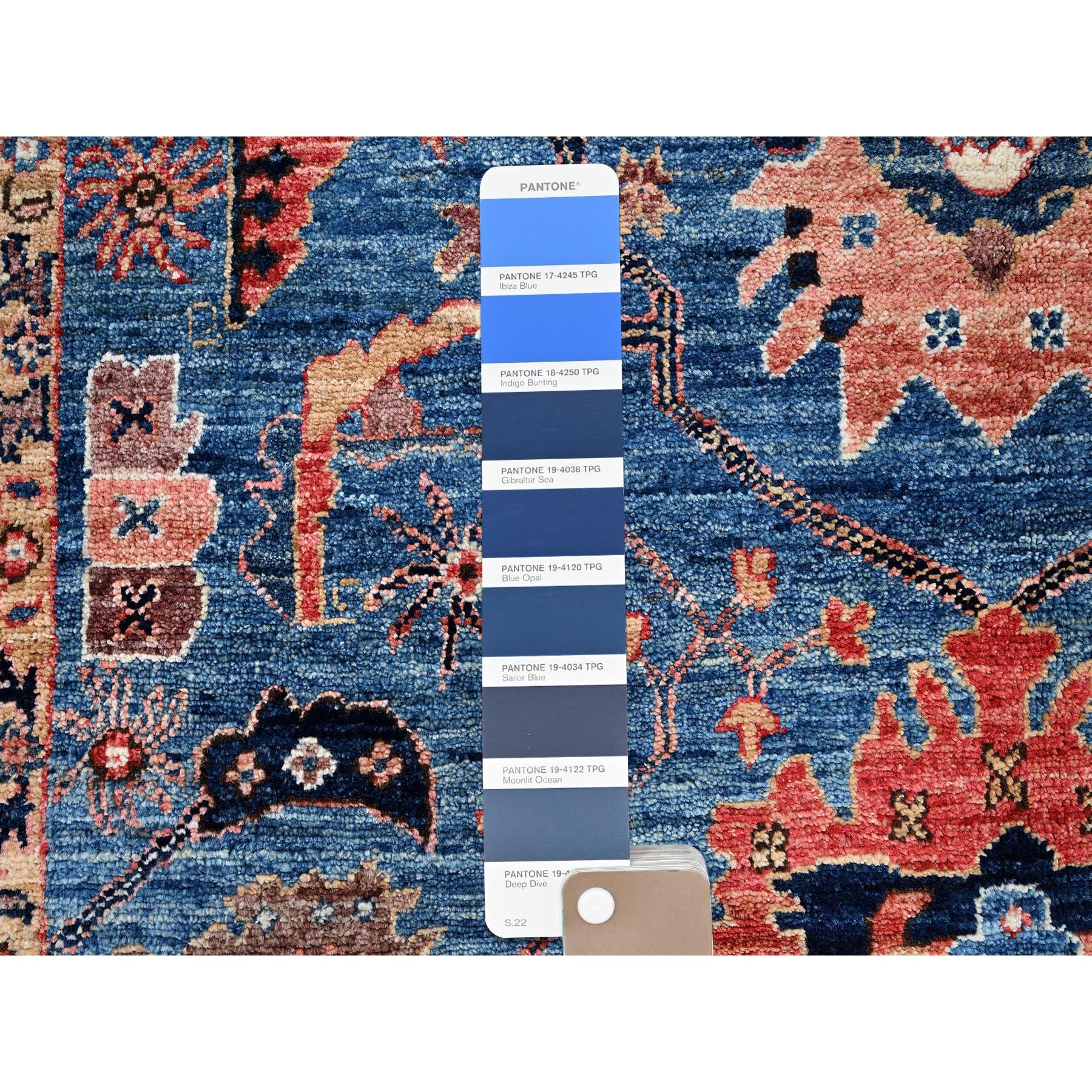 4'4"x6'2" Sailor Blue, Aryana Collection, Heriz All Over Design, Vegetable Dyes, Soft Pile, High Mountain Wool, Hand Knotted, Densely Woven, Oriental Rug Sh1061