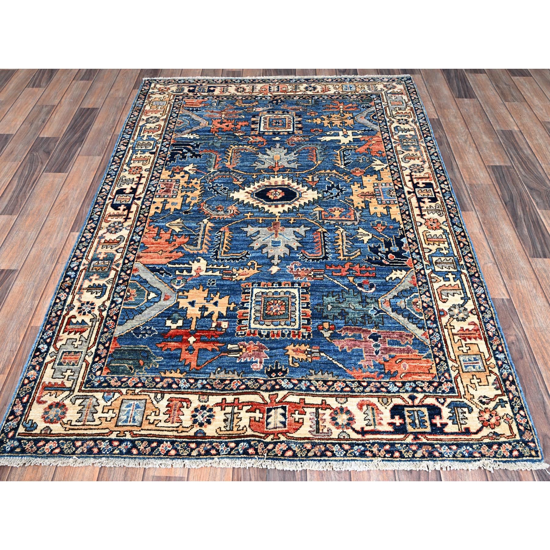 4'x6' Sailor Blue, Heriz All Over Design, Aryana Grade, Vegetable Dyes, Soft Pile, High Mountain Wool, Hand Knotted, Densely Woven, Oriental Rug Sh1062