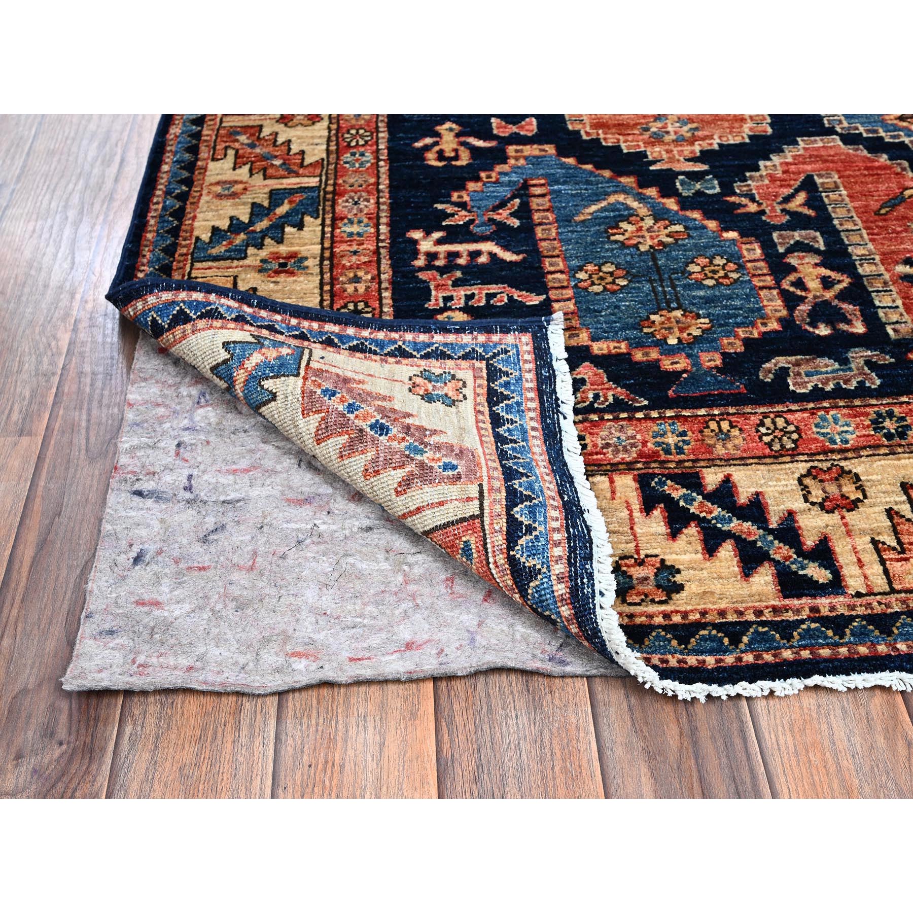 4'x9'9" Midnight Blue, Northwest Persian with Large Paisley Design, Aryana Collection, Vegetable Dyes, Soft Pile, High Mountain Wool, Hand Knotted, Densely Woven, Extra Wide Runner, Oriental Rug Sh1064