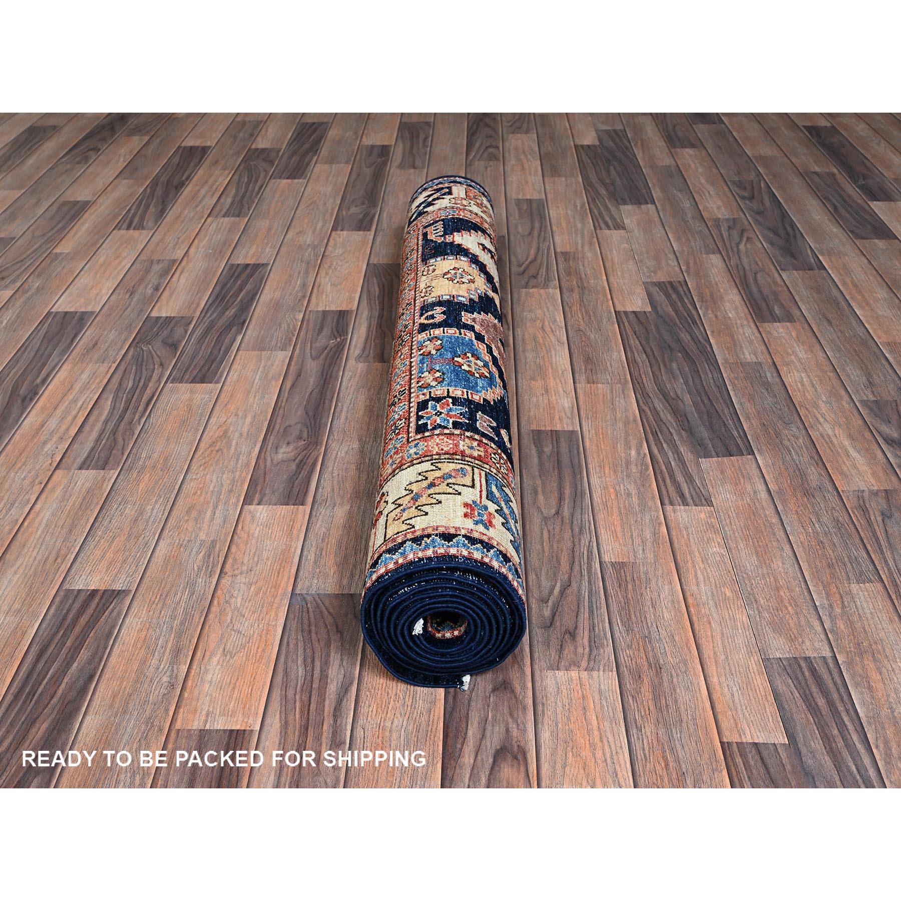 4'x9'9" Midnight Blue, Northwest Persian with Large Paisley Design, Aryana Collection, Vegetable Dyes, Soft Pile, High Mountain Wool, Hand Knotted, Densely Woven, Extra Wide Runner, Oriental Rug Sh1064